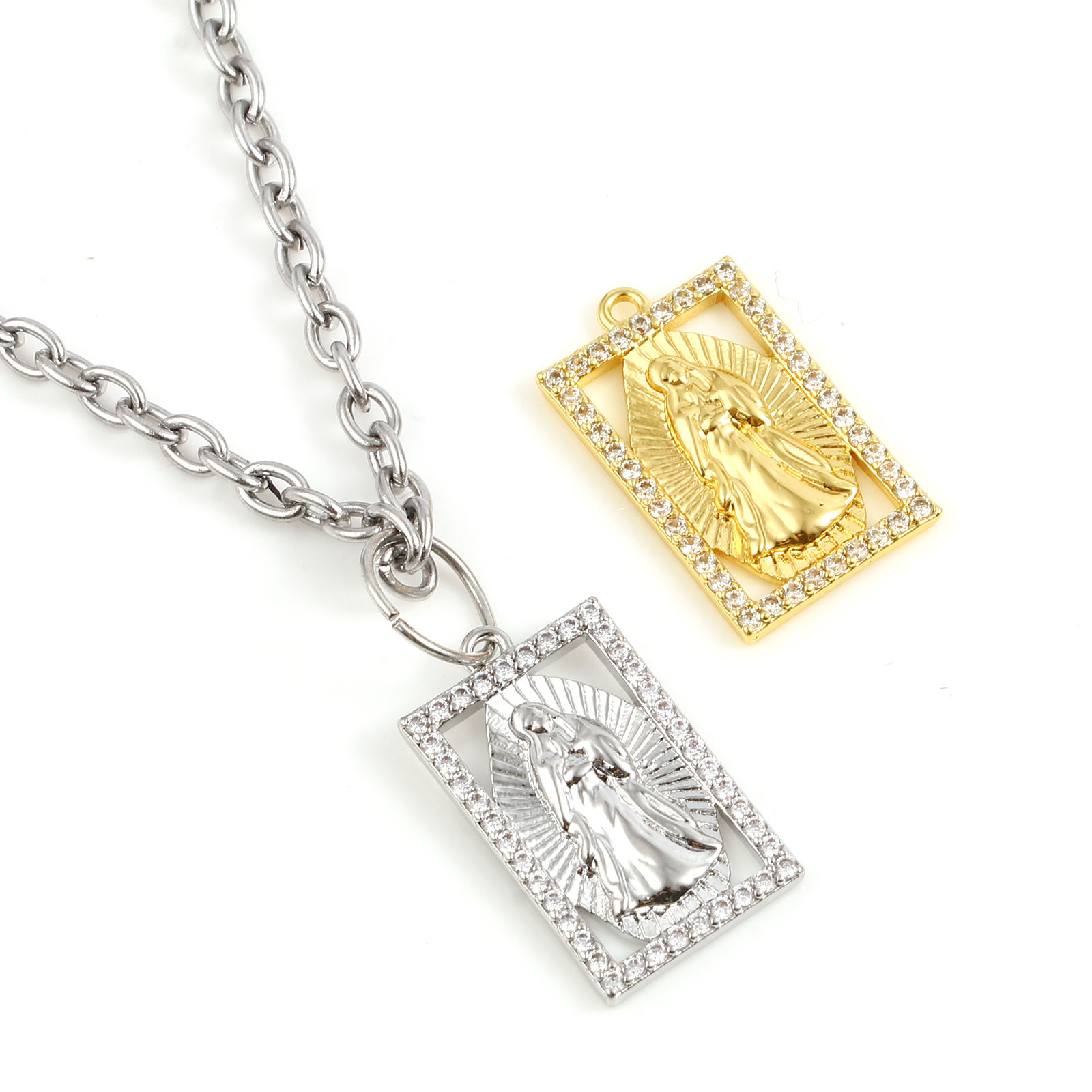 Bild von Messing Religiös Charms Rechteck Bunt Jesus Transparent Strass 1 Stück
