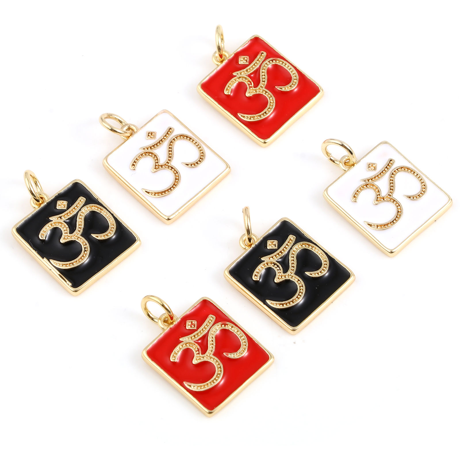 Imagen de Latón Religión Colgantes Charms Rectángulo Multicolor Símbolo de OM 2 Unidades