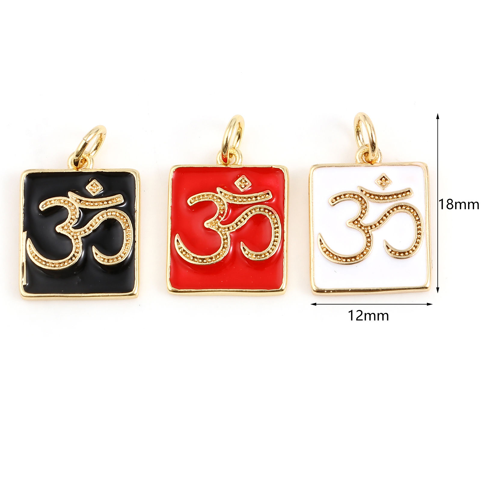 Imagen de Latón Religión Colgantes Charms Rectángulo Multicolor Símbolo de OM 2 Unidades
