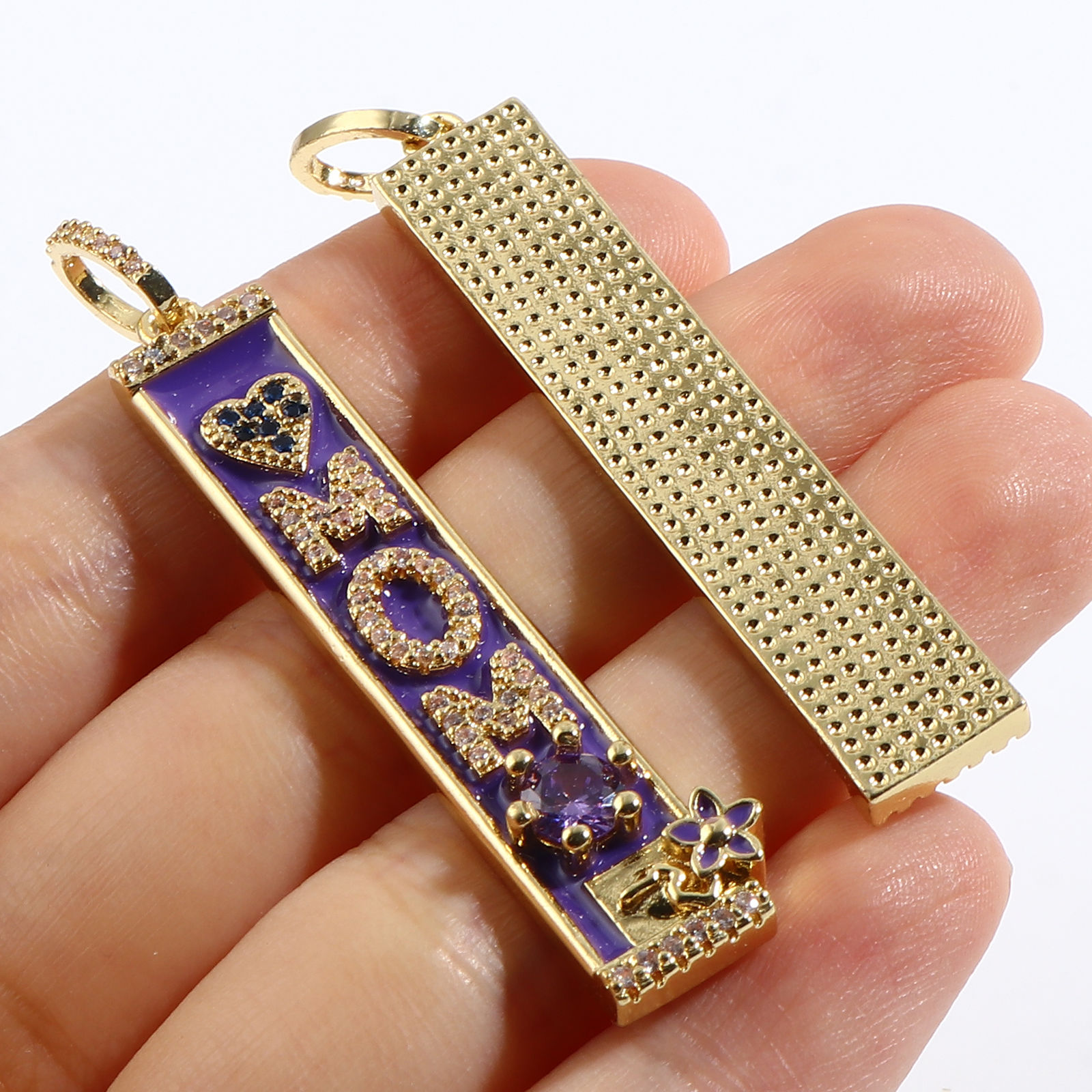 Picture of 1 Piece Brass Pendants 18K Real Gold Plated Rectangle Enamel Multicolour Cubic Zirconia