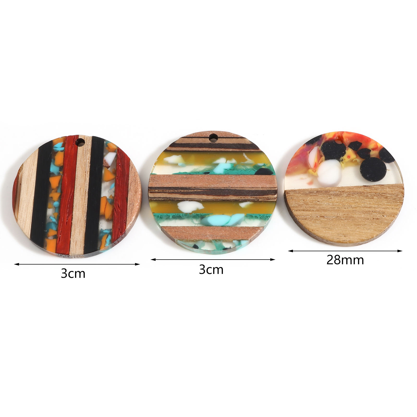 Picture of Resin & Wood Wood Effect Resin Pendants Round Disc Natural 2 PCs