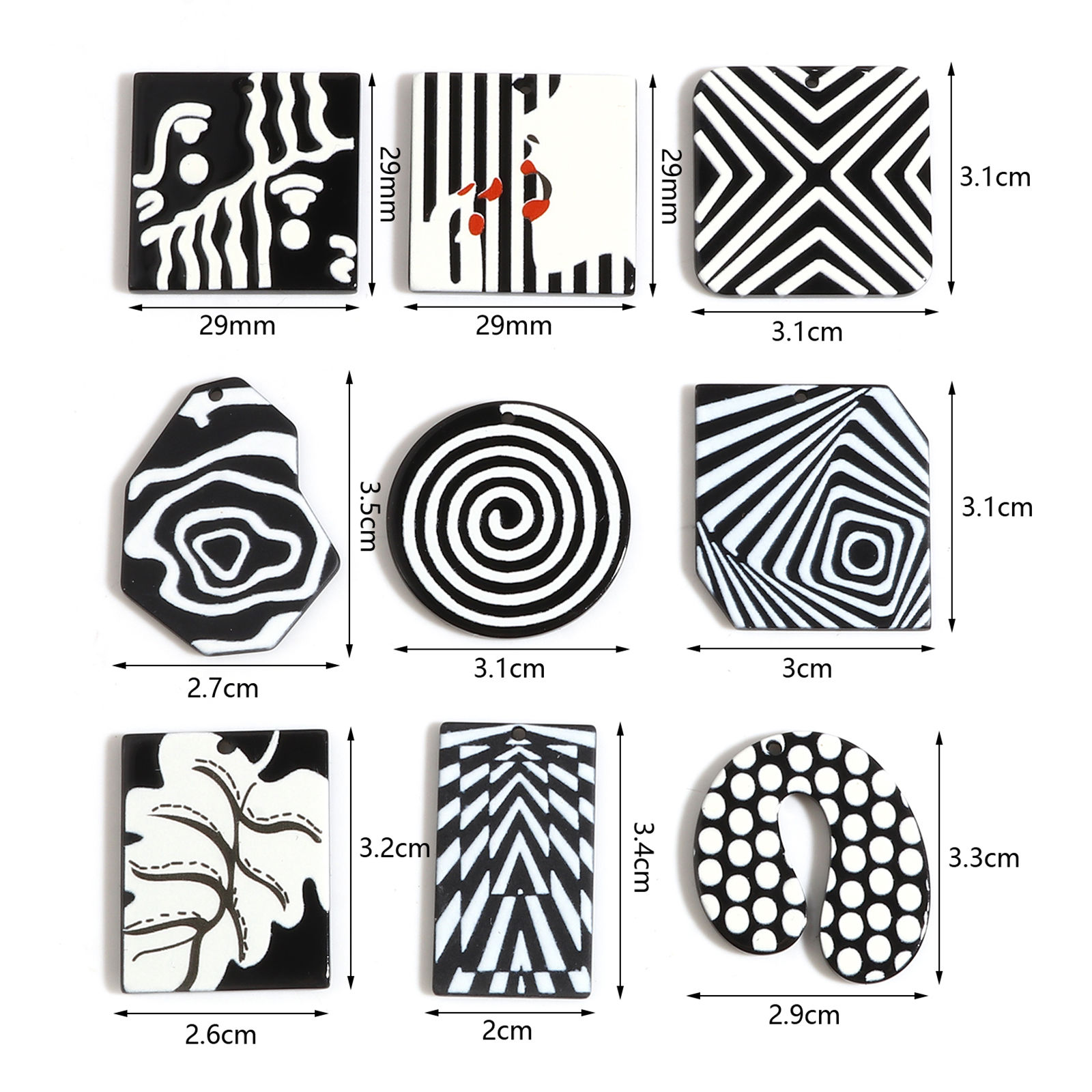 Picture of Resin Pendants Geometric Black & White 10 PCs