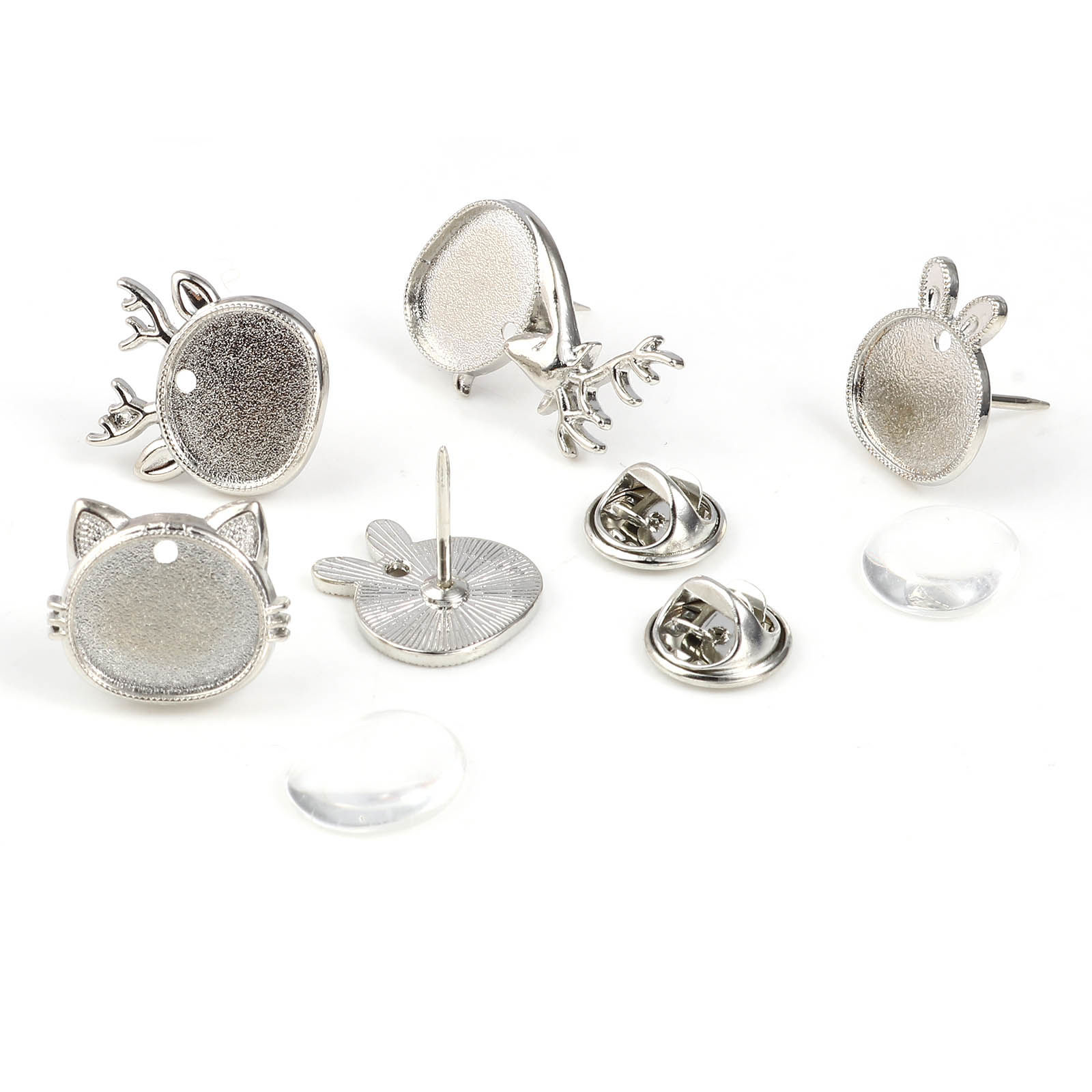 Picture of Glass Pin Brooches Findings Silver Tone 5 Sets