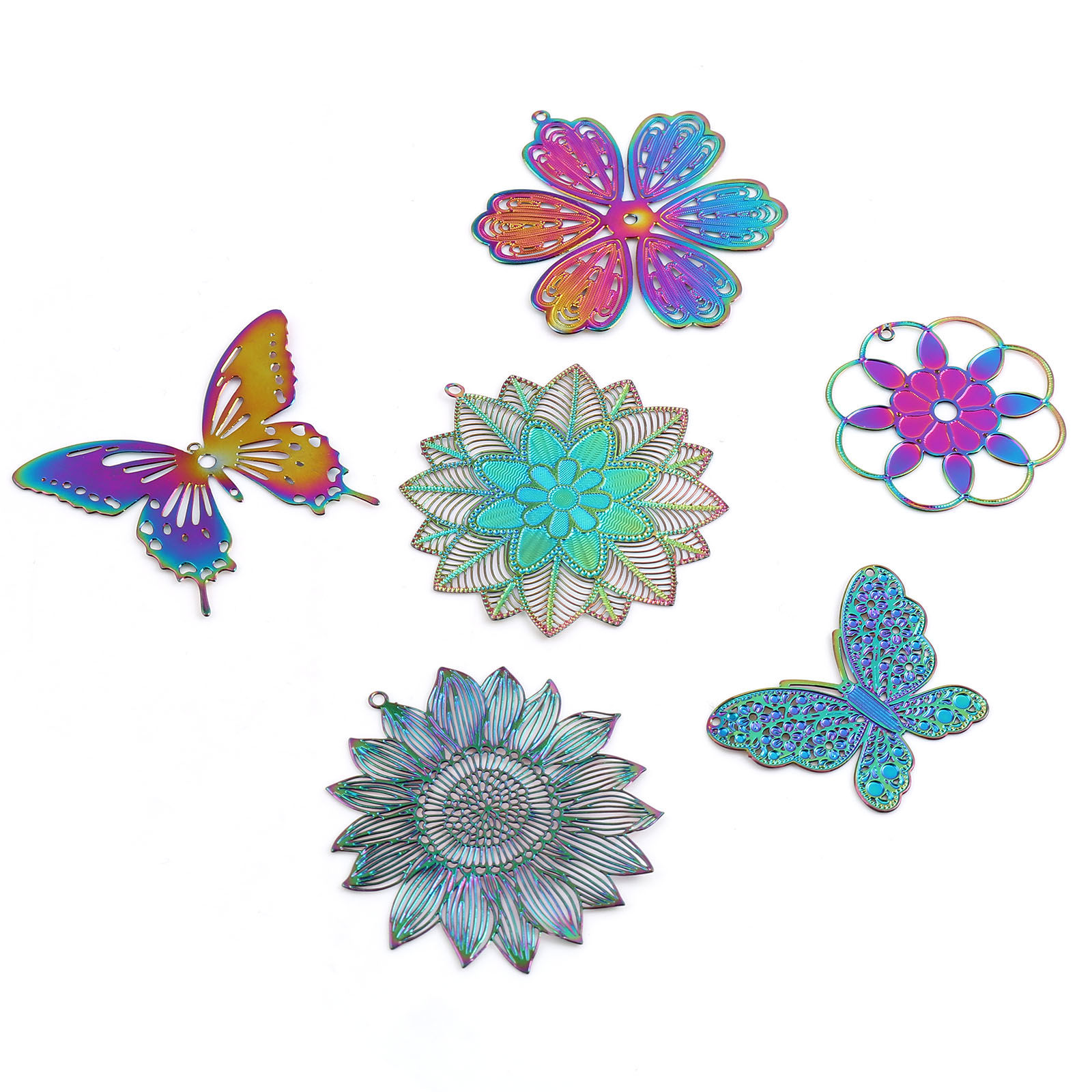 Picture of Iron Based Alloy Filigree Stamping Pendants Multicolor 5 PCs