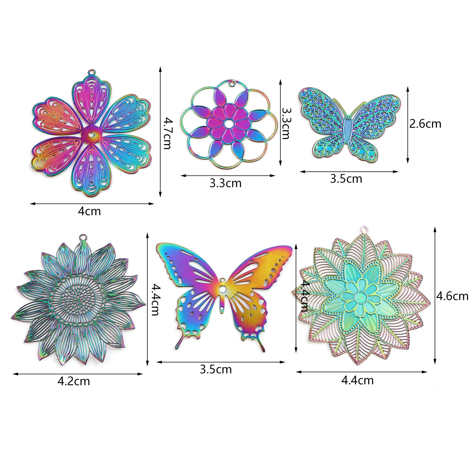 Picture of Iron Based Alloy Filigree Stamping Pendants Multicolor 5 PCs