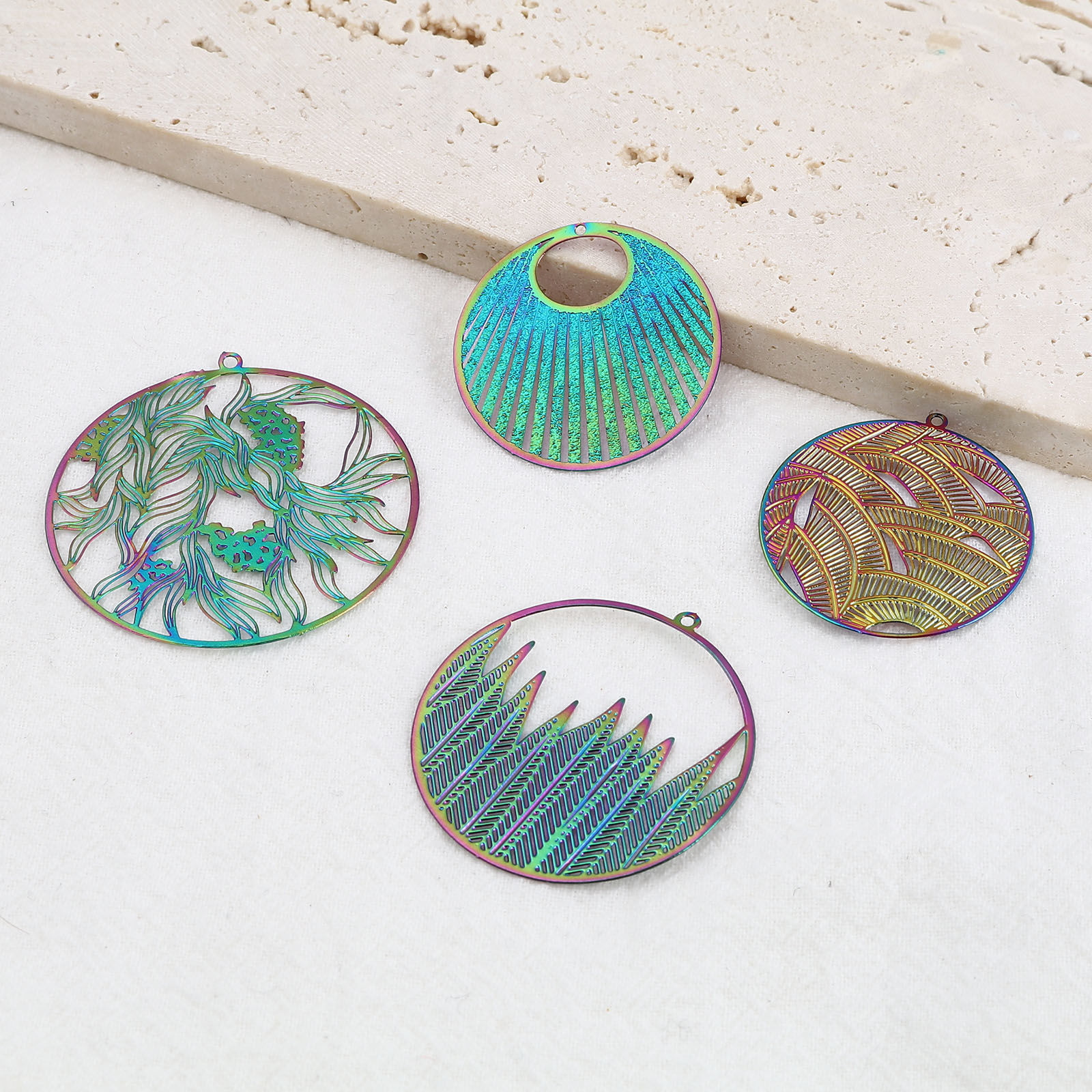 Picture of Iron Based Alloy Filigree Stamping Pendants Multicolor 5 PCs