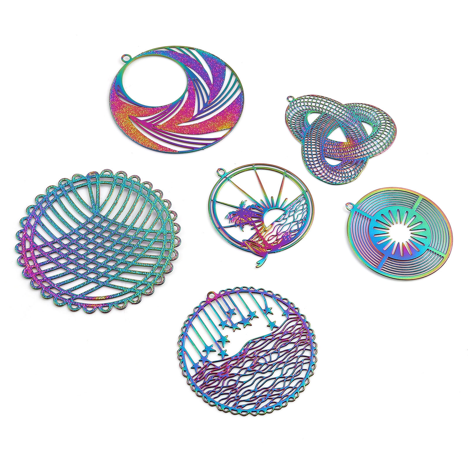 Picture of Iron Based Alloy Filigree Stamping Pendants Multicolor 5 PCs