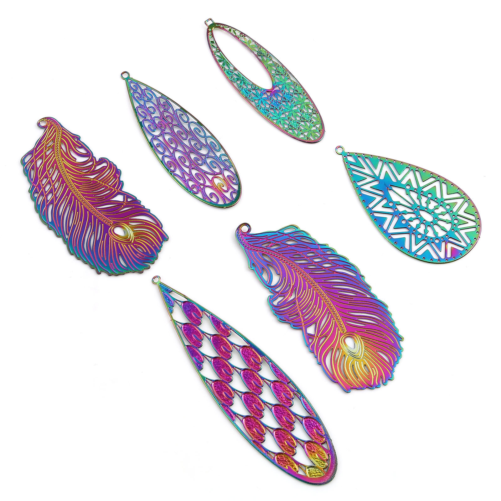 Picture of Iron Based Alloy Filigree Stamping Pendants Multicolor 5 PCs