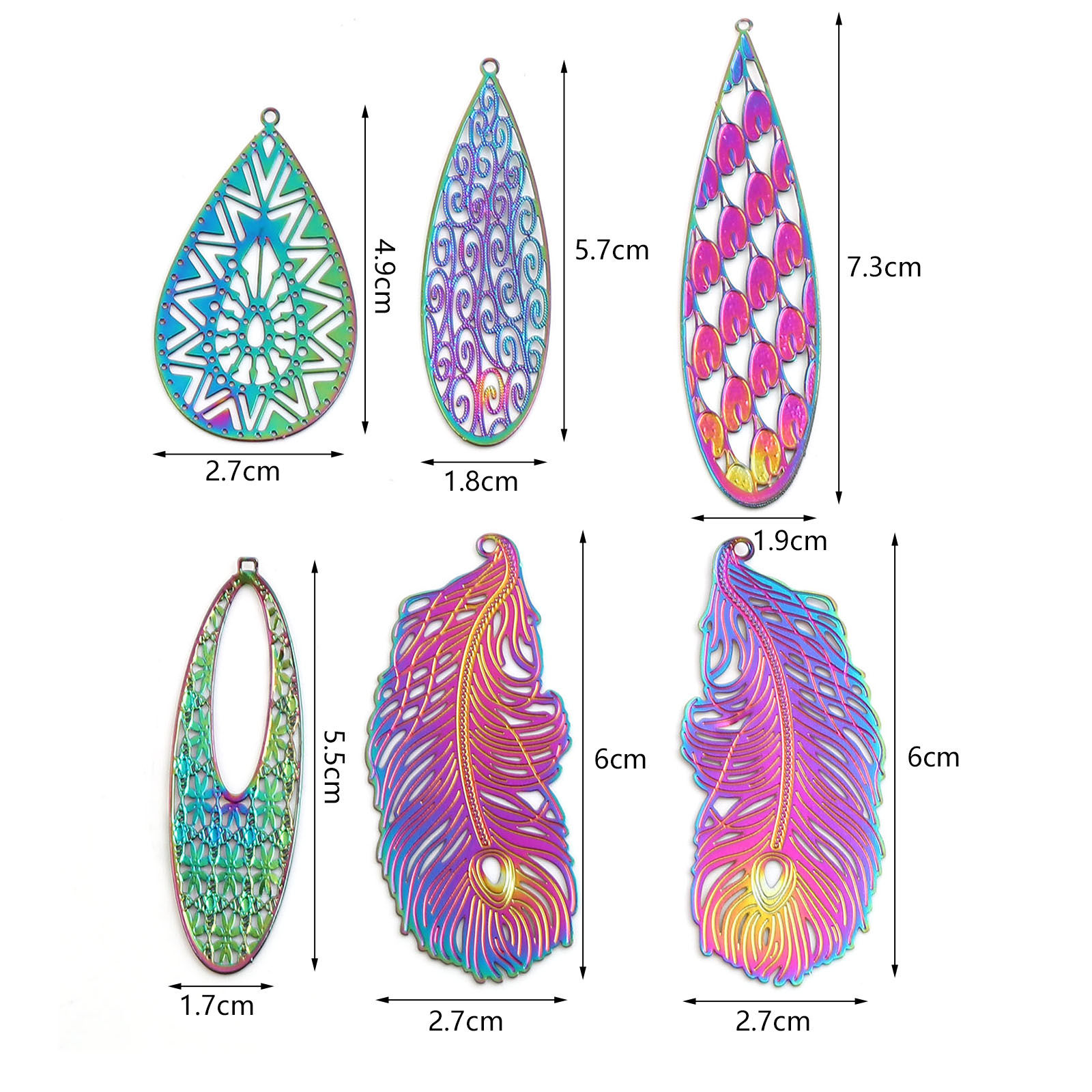 Picture of Iron Based Alloy Filigree Stamping Pendants Multicolor 5 PCs