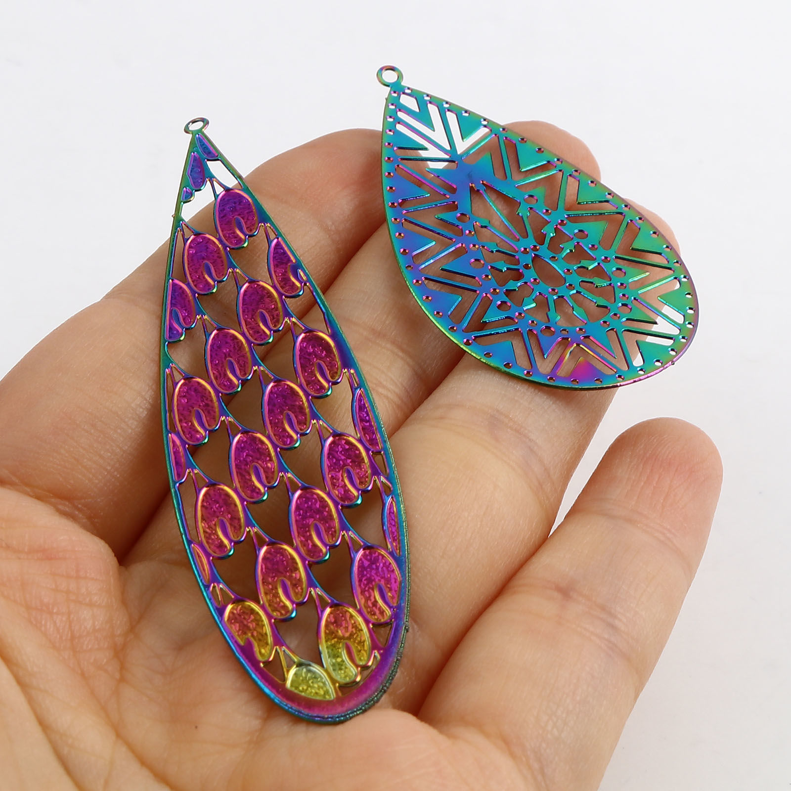 Picture of Iron Based Alloy Filigree Stamping Pendants Multicolor 5 PCs