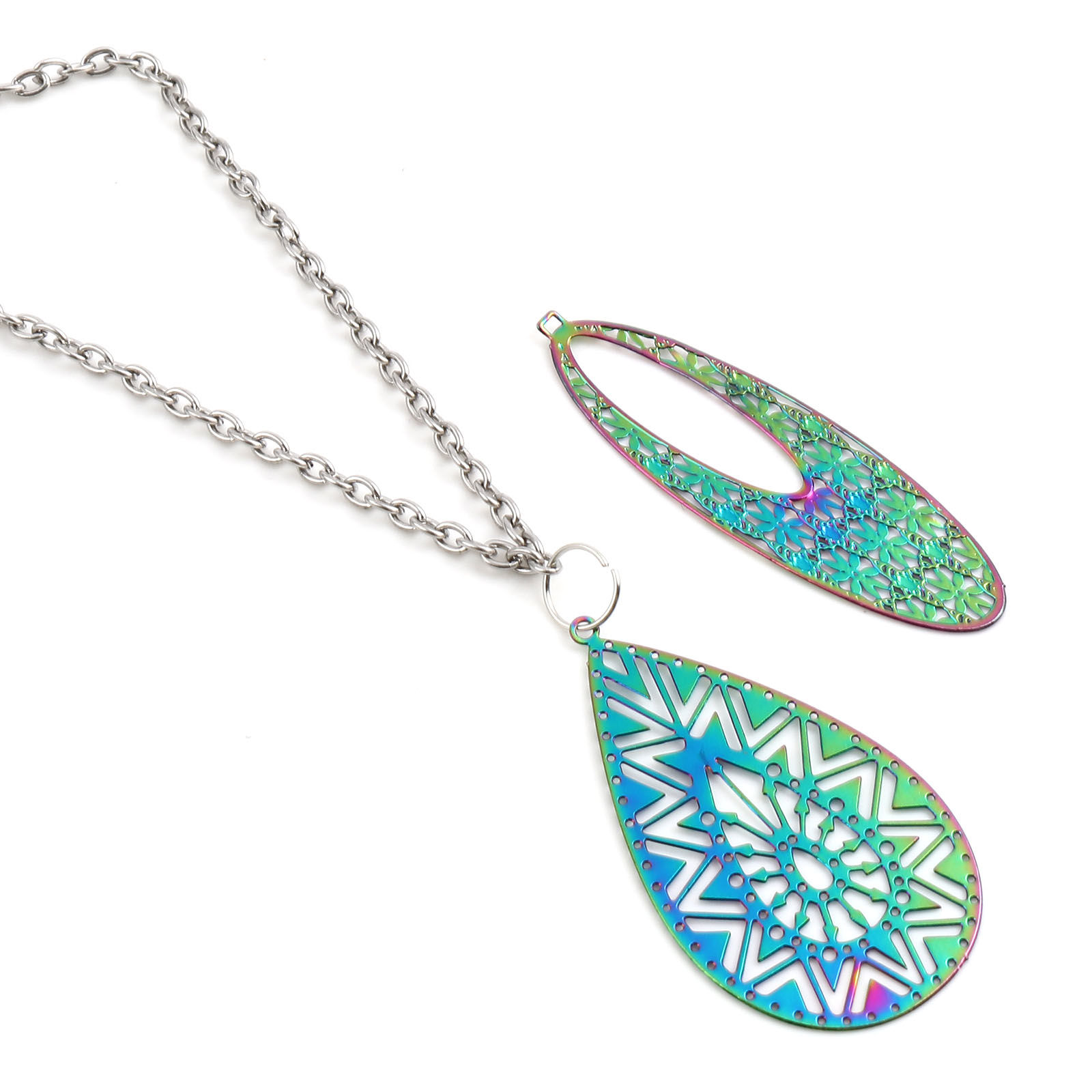 Picture of Iron Based Alloy Filigree Stamping Pendants Multicolor 5 PCs