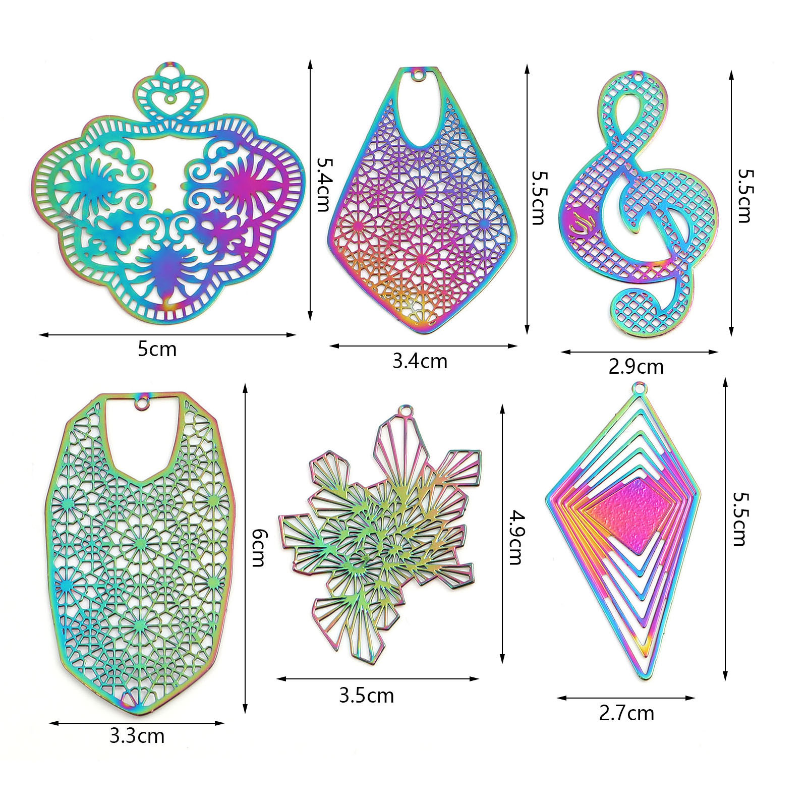 Picture of Iron Based Alloy Filigree Stamping Pendants Multicolor 5 PCs