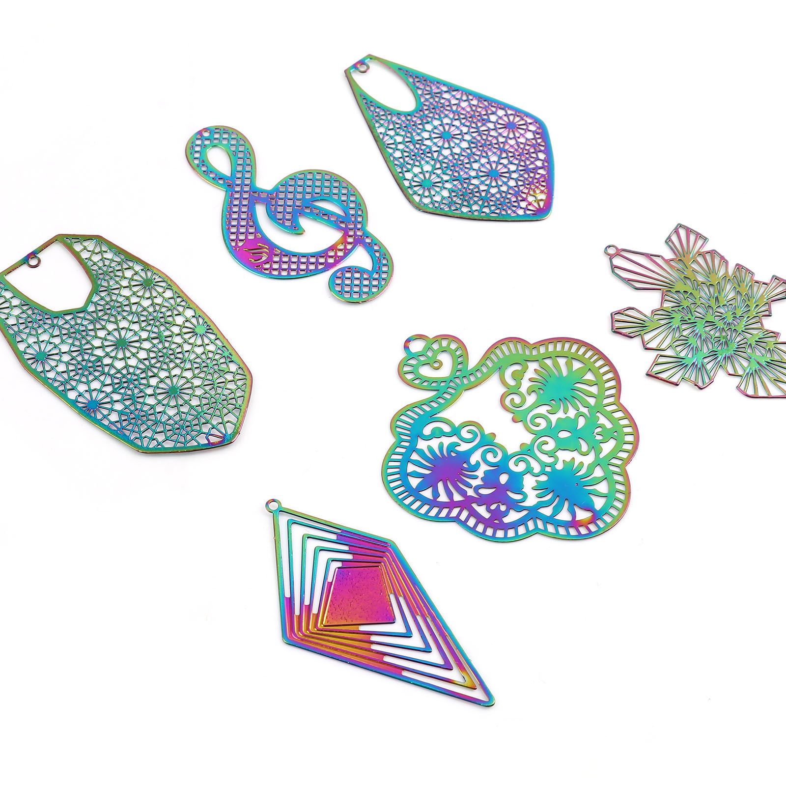 Picture of Iron Based Alloy Filigree Stamping Pendants Multicolor 5 PCs
