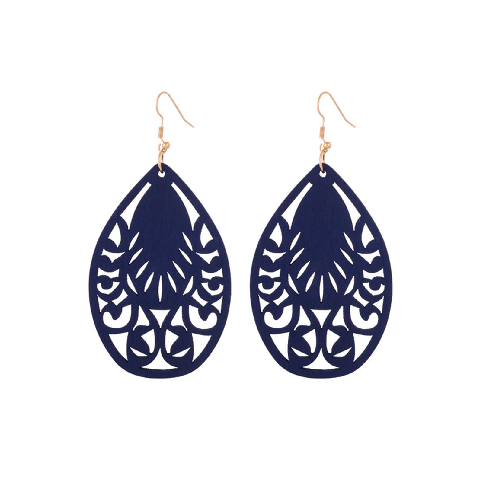 Picture of Natural Wood Earrings Multicolor Drop Filigree 7.5cm x 3.5cm, 1 Pair