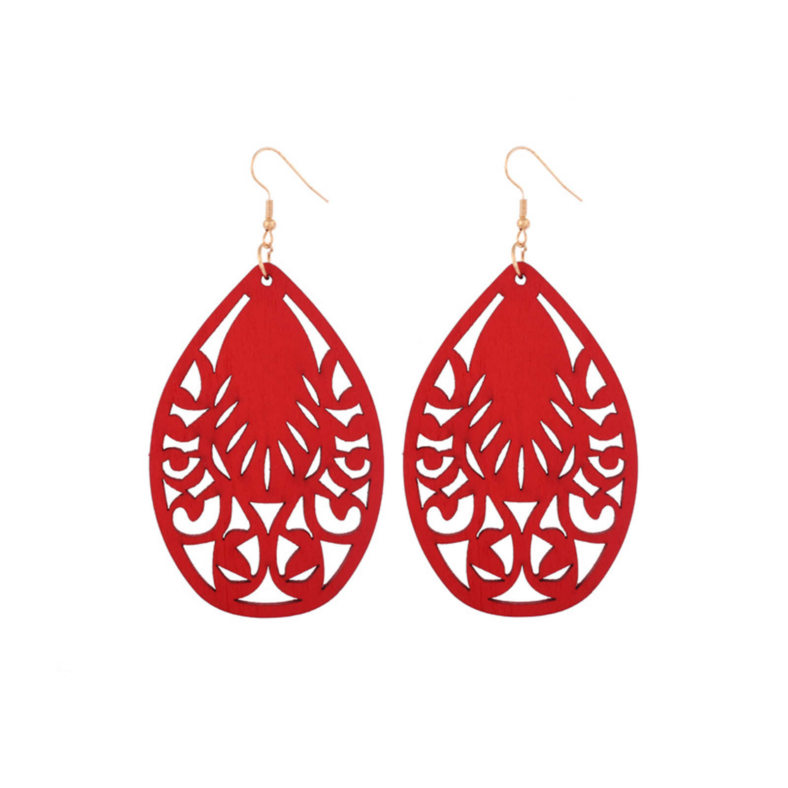 Picture of Natural Wood Earrings Multicolor Drop Filigree 7.5cm x 3.5cm, 1 Pair