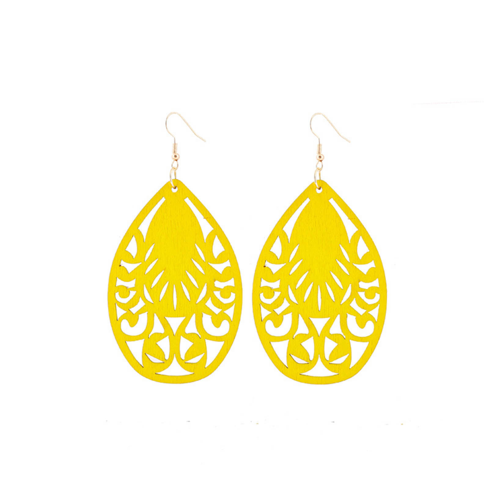 Picture of Natural Wood Earrings Multicolor Drop Filigree 7.5cm x 3.5cm, 1 Pair