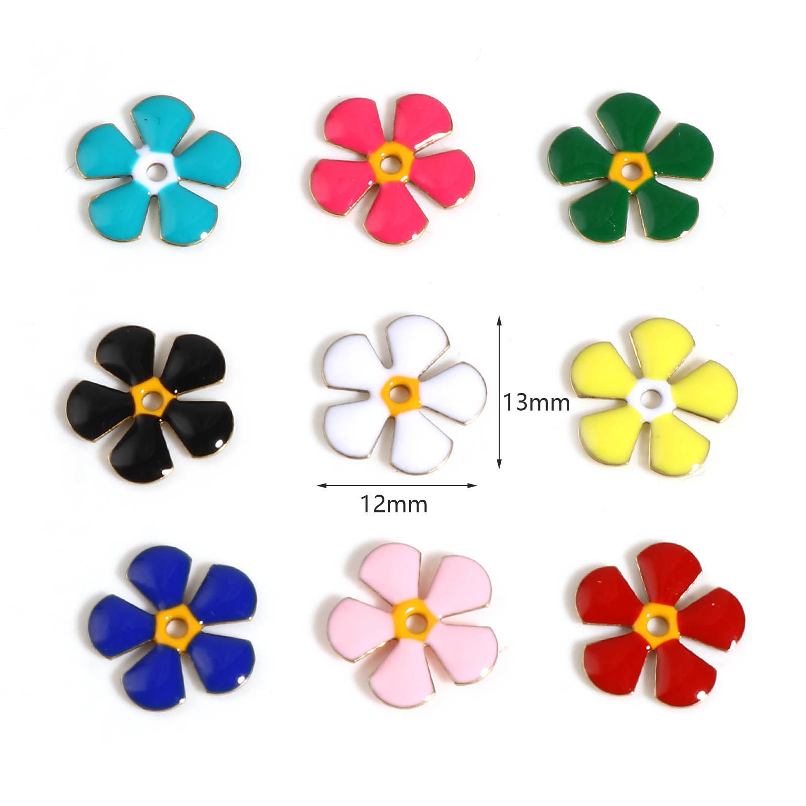 Picture of Brass Enamelled Sequins Spacer Beads Flower Gold Plated Multicolor Enamel About 13mm x 12mm, Hole: Approx 1.5mm, 5 PCs