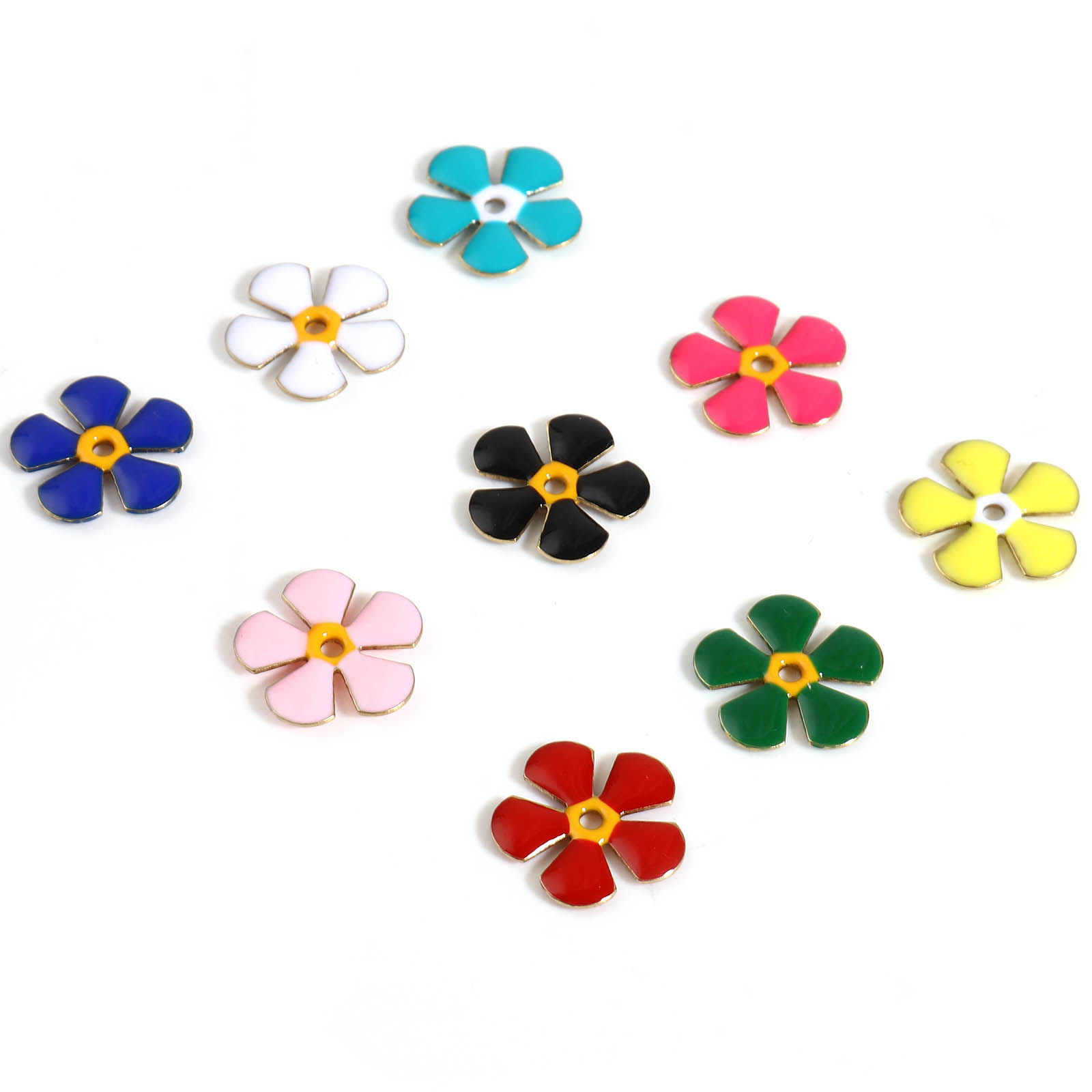 Picture of Brass Enamelled Sequins Spacer Beads Flower Gold Plated Multicolor Enamel About 13mm x 12mm, Hole: Approx 1.5mm, 5 PCs