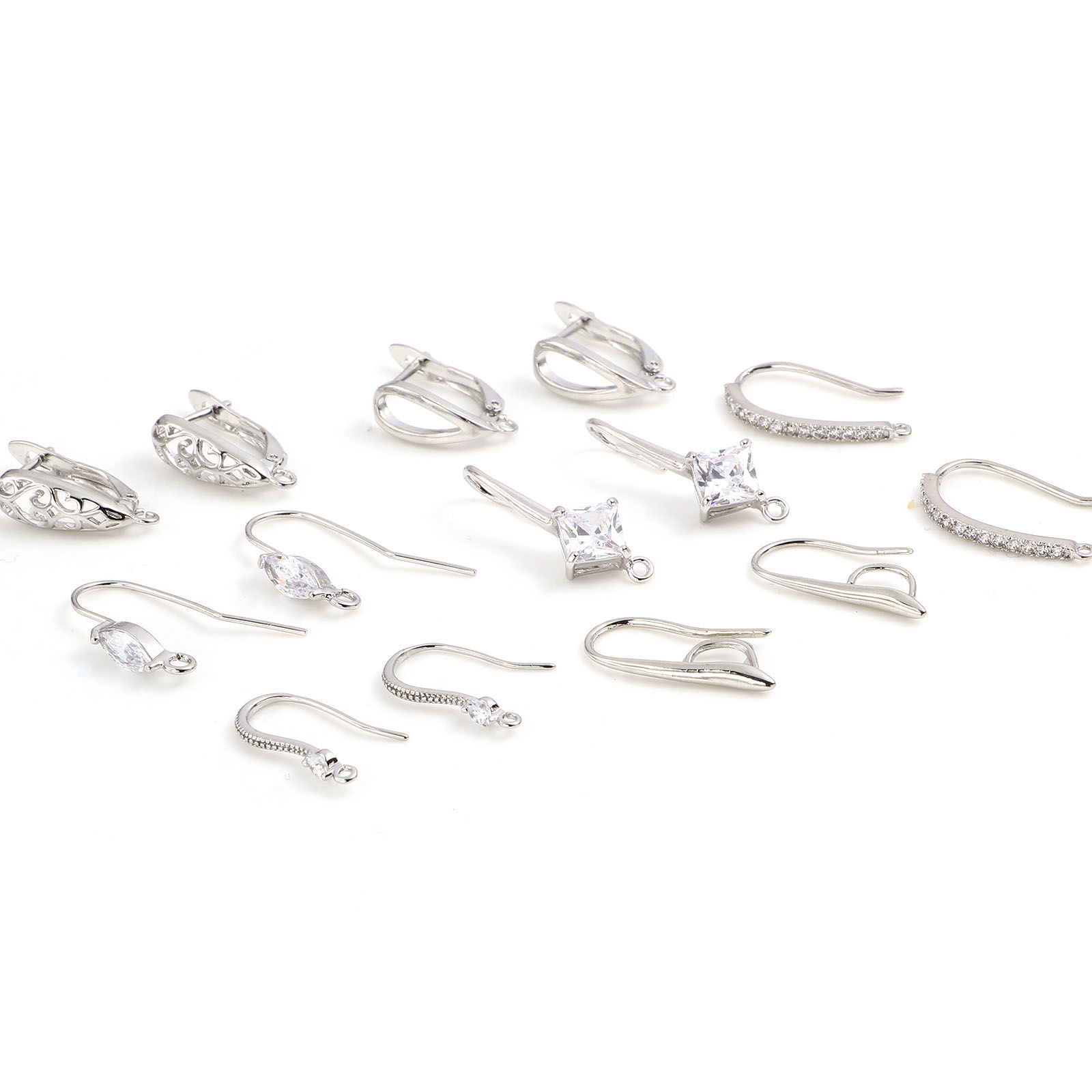 Image de Boucles d'Oreilles Crochets en Laiton Plaqué Platine Véritable avec Boucle 2 Pcs