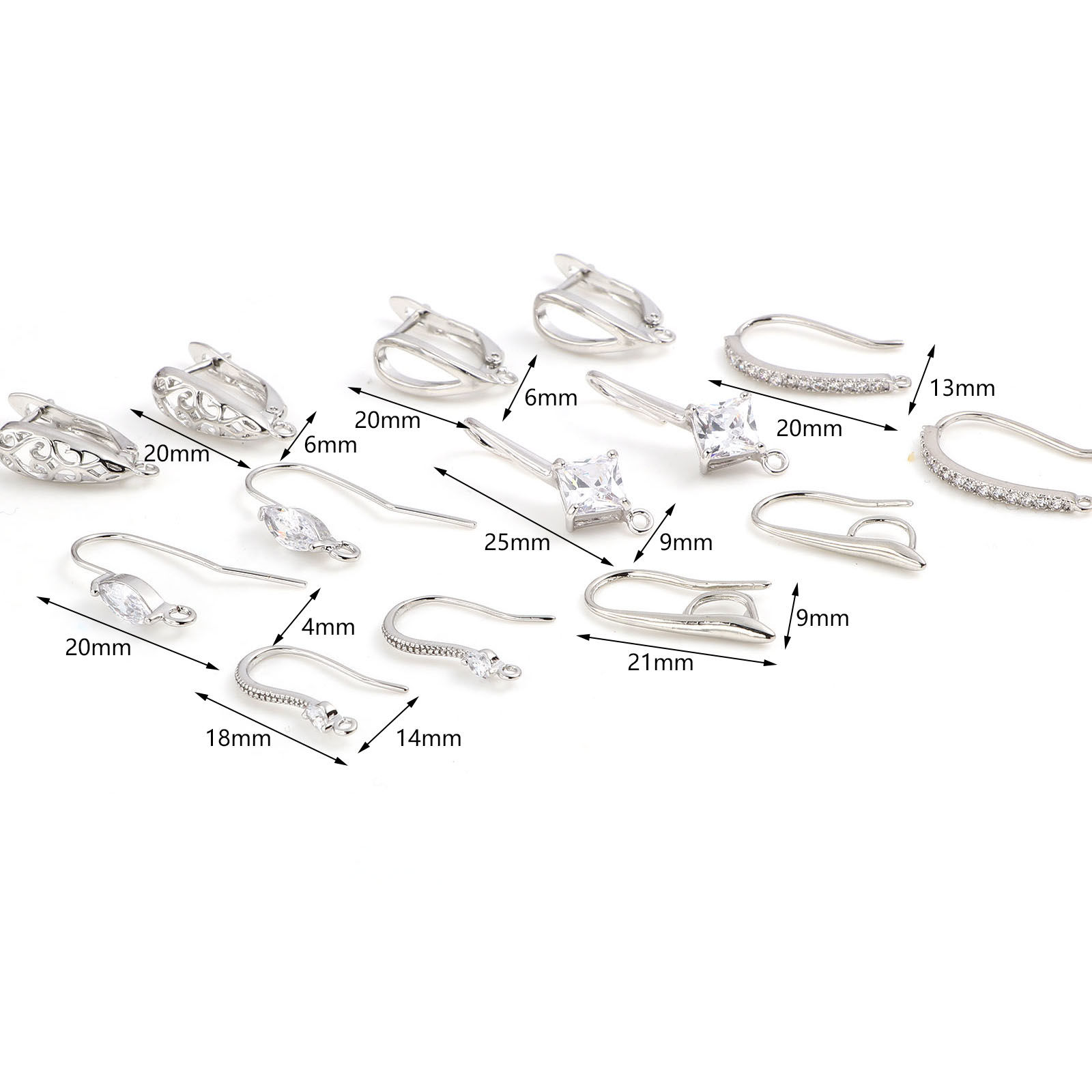 Image de Boucles d'Oreilles Crochets en Laiton Plaqué Platine Véritable avec Boucle 2 Pcs