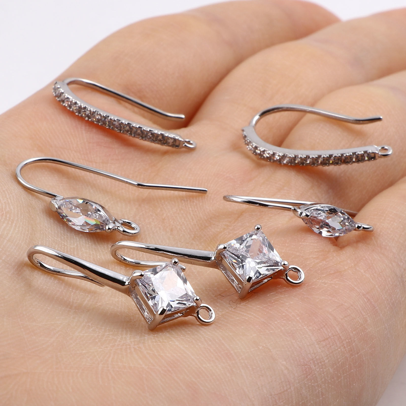 Image de Boucles d'Oreilles Crochets en Laiton Plaqué Platine Véritable avec Boucle 2 Pcs