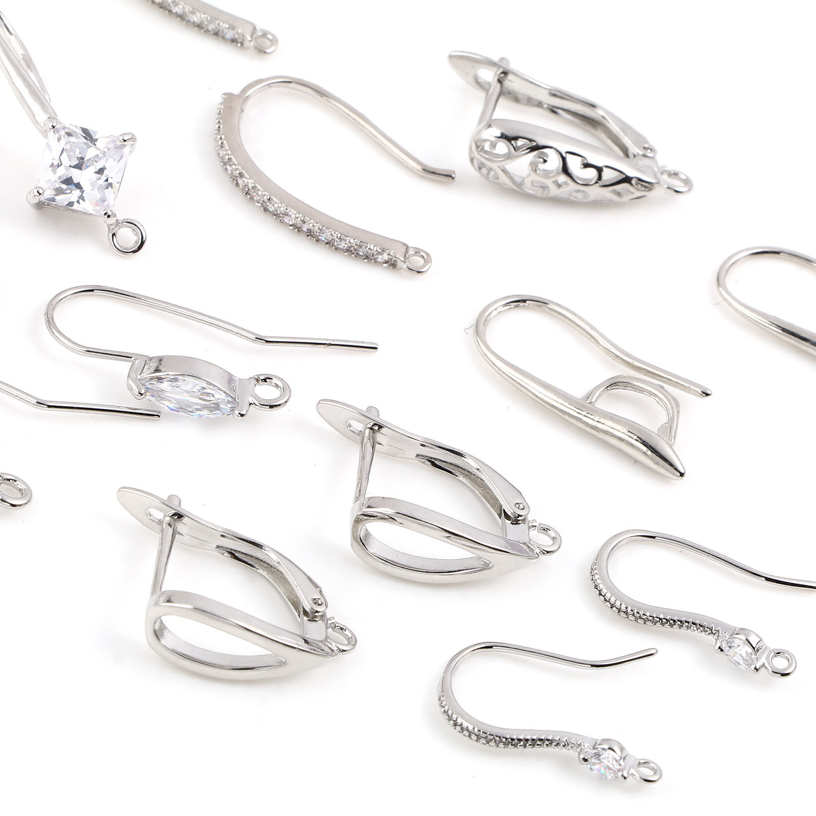 Image de Boucles d'Oreilles Crochets en Laiton Plaqué Platine Véritable avec Boucle 2 Pcs