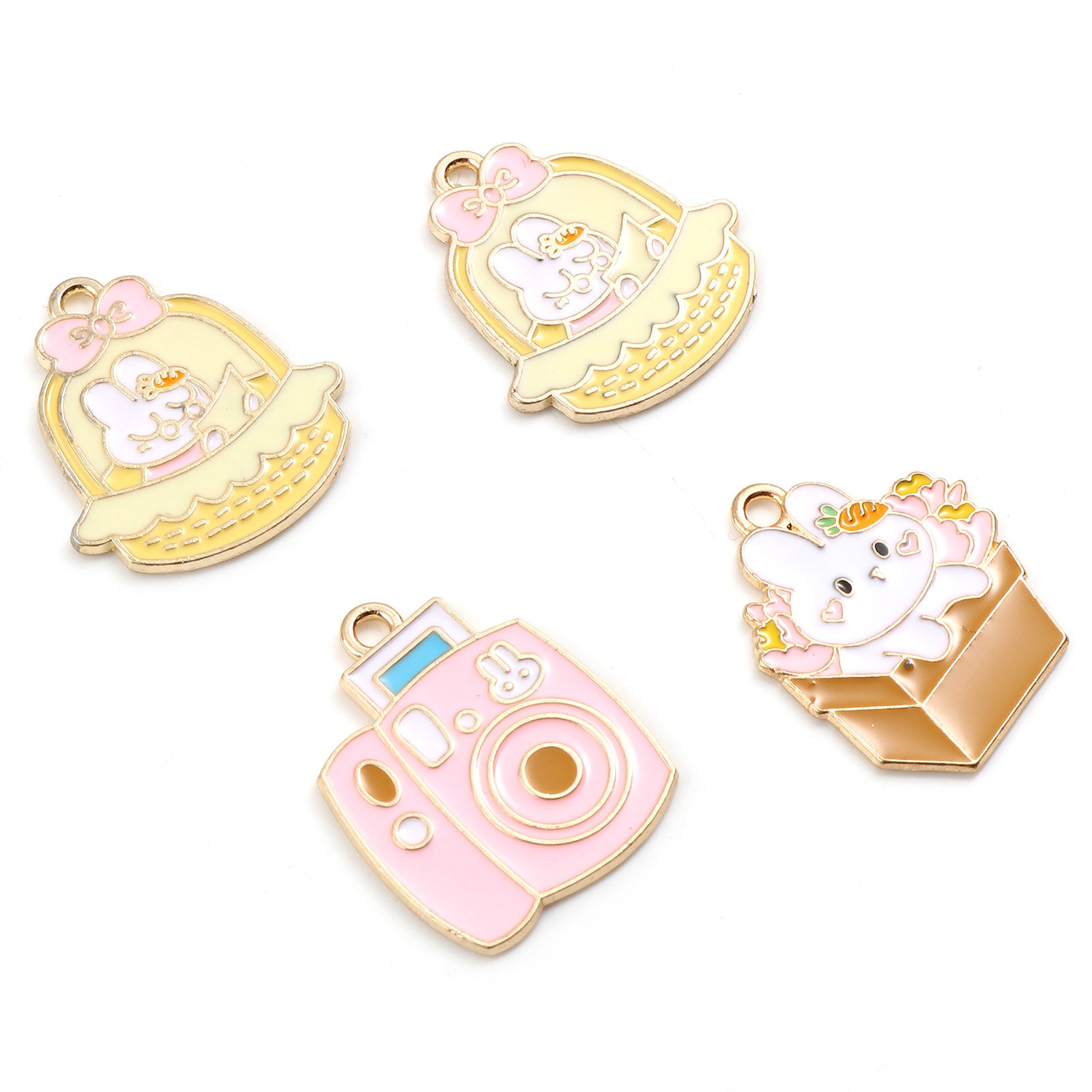 Picture of Zinc Based Alloy Charms Rabbit Animal Gold Plated Multicolor Enamel 10 PCs