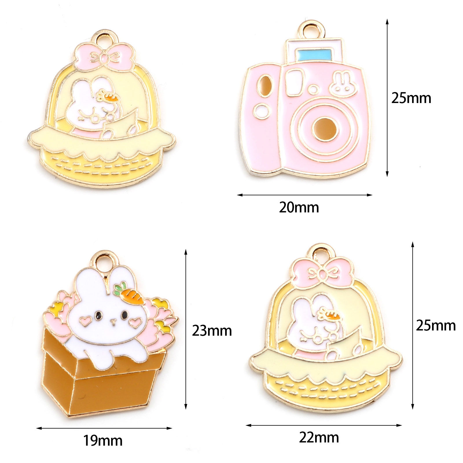 Picture of Zinc Based Alloy Charms Rabbit Animal Gold Plated Multicolor Enamel 10 PCs