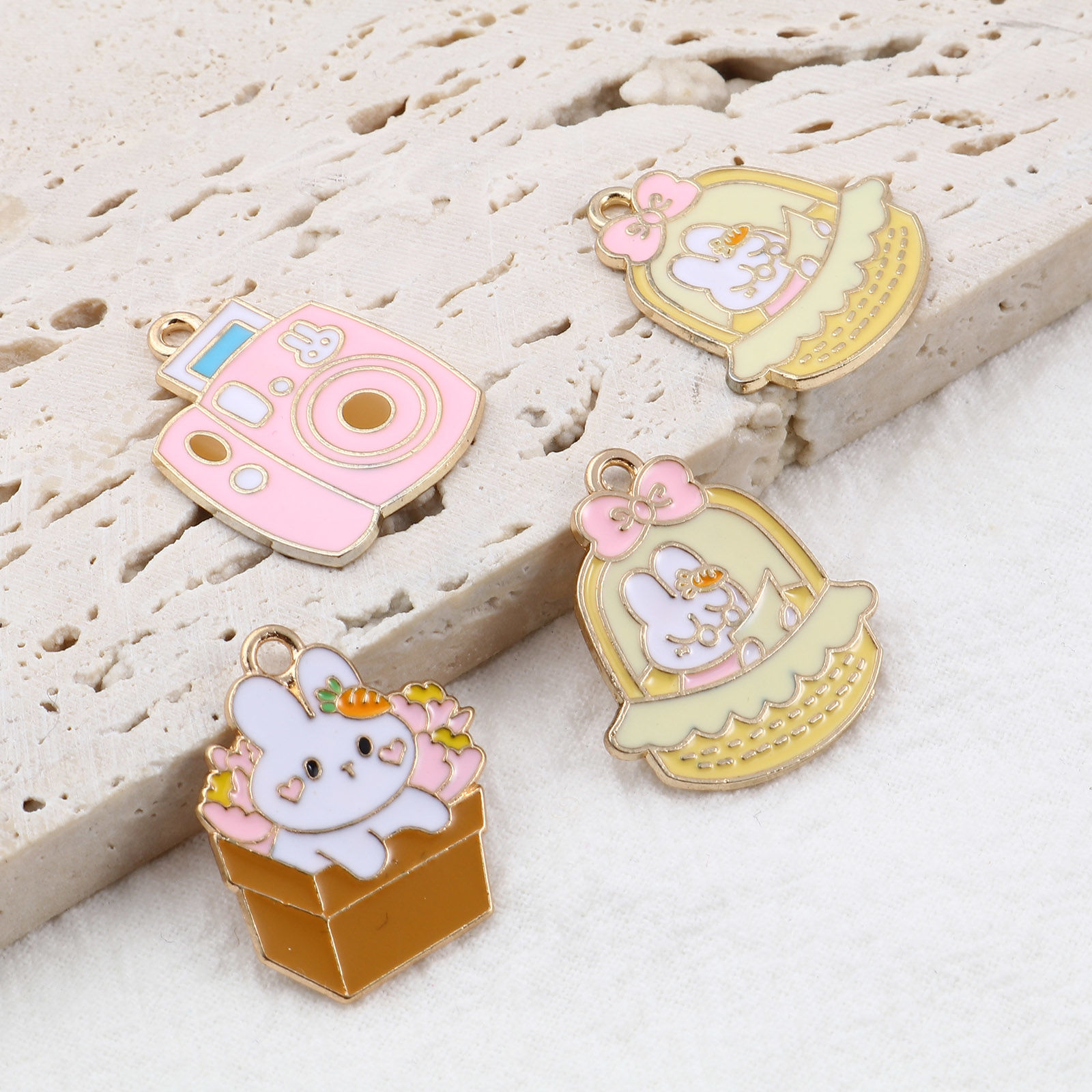 Picture of Zinc Based Alloy Charms Rabbit Animal Gold Plated Multicolor Enamel 10 PCs