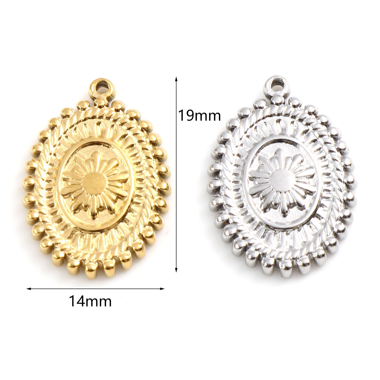 Picture of Stainless Steel Charms Oval Multicolor Flower 19mm x 14mm, 1 Piece