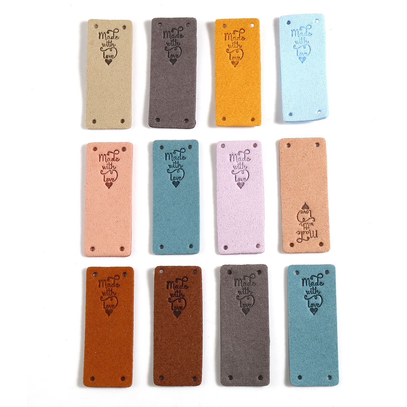 Picture of Microfiber Label Tags Rectangle Multicolor Heart Pattern " Made With Love " Faux Suede 50mm x 20mm , 10 PCs