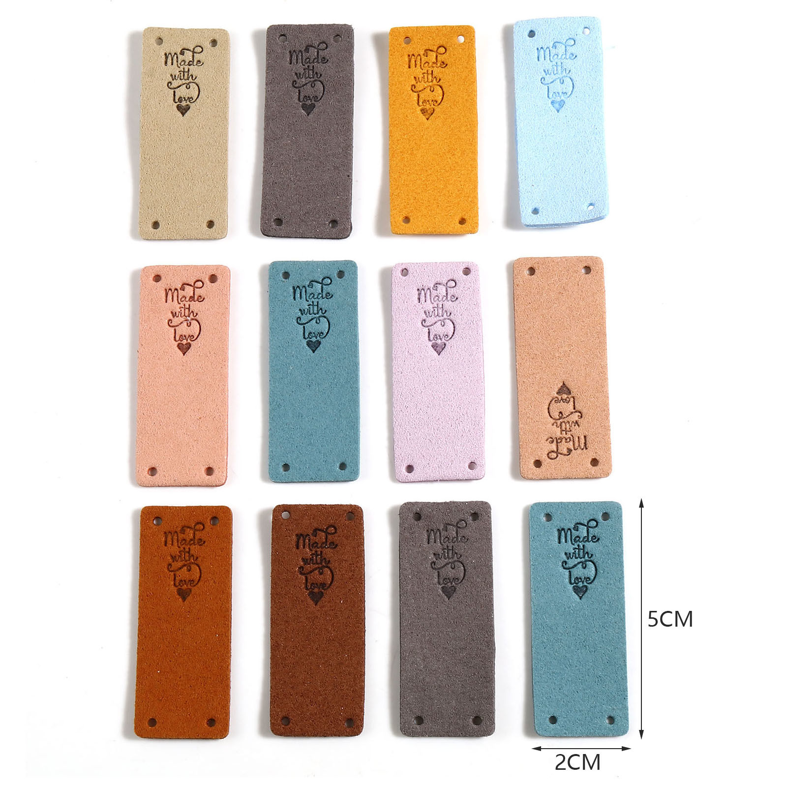 Picture of Microfiber Label Tags Rectangle Multicolor Heart Pattern " Made With Love " Faux Suede 50mm x 20mm , 10 PCs