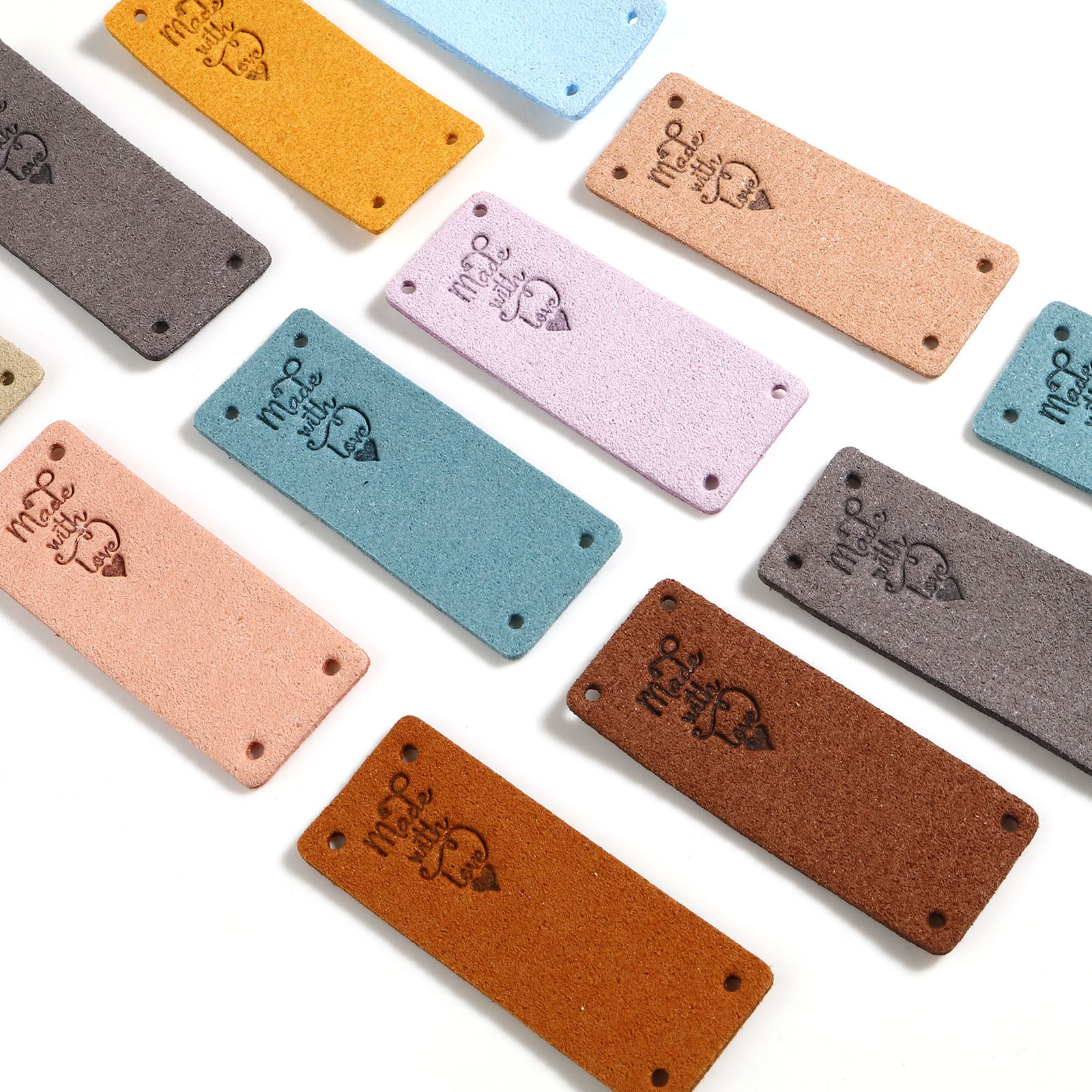 Picture of Microfiber Label Tags Rectangle Multicolor Heart Pattern " Made With Love " Faux Suede 50mm x 20mm , 10 PCs