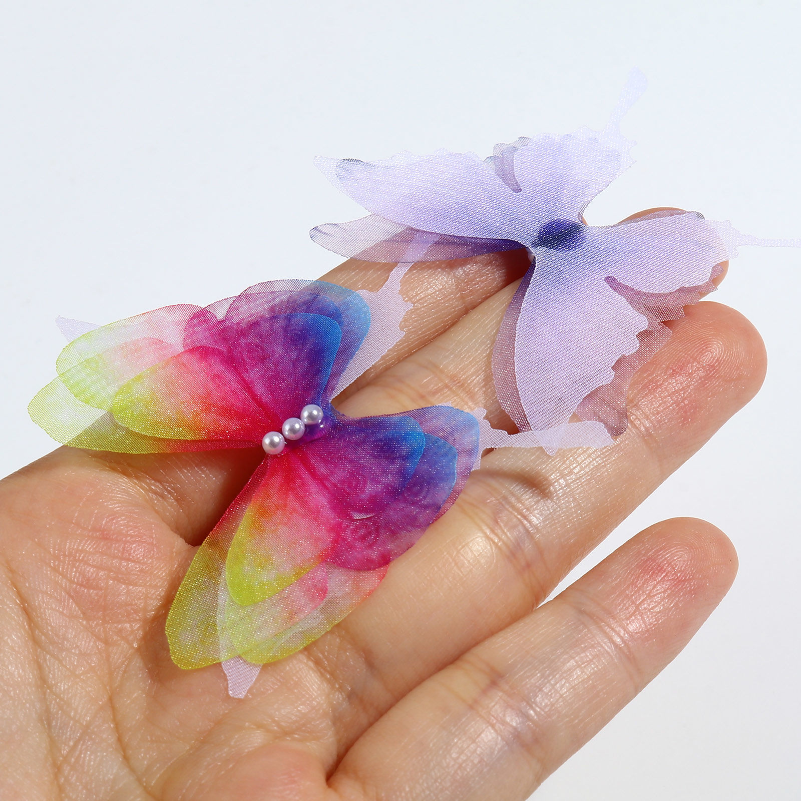 Picture of Organza Ethereal Butterfly Appliques Patches DIY Scrapbooking Multicolor Butterfly Animal Transparent 5cm x 4.5cm, 2 PCs