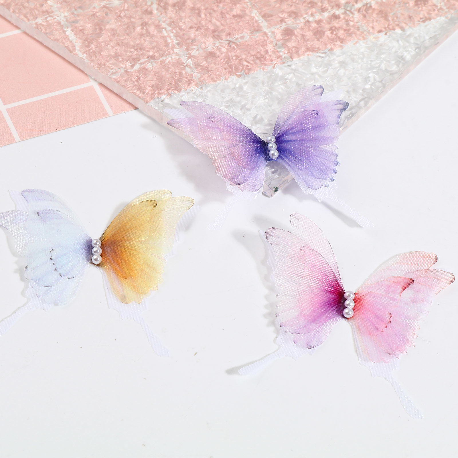 Picture of Organza Ethereal Butterfly Appliques Patches DIY Scrapbooking Multicolor Butterfly Animal Transparent 5cm x 4.5cm, 2 PCs