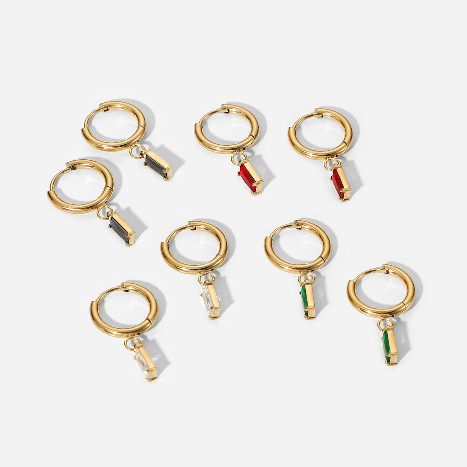 Picture of Eco-friendly Sweet & Cute Birthstone 14K Gold Plated Multicolor 304 Stainless Steel & Cubic Zirconia Rectangle Hoop Earrings For Women Birthday
