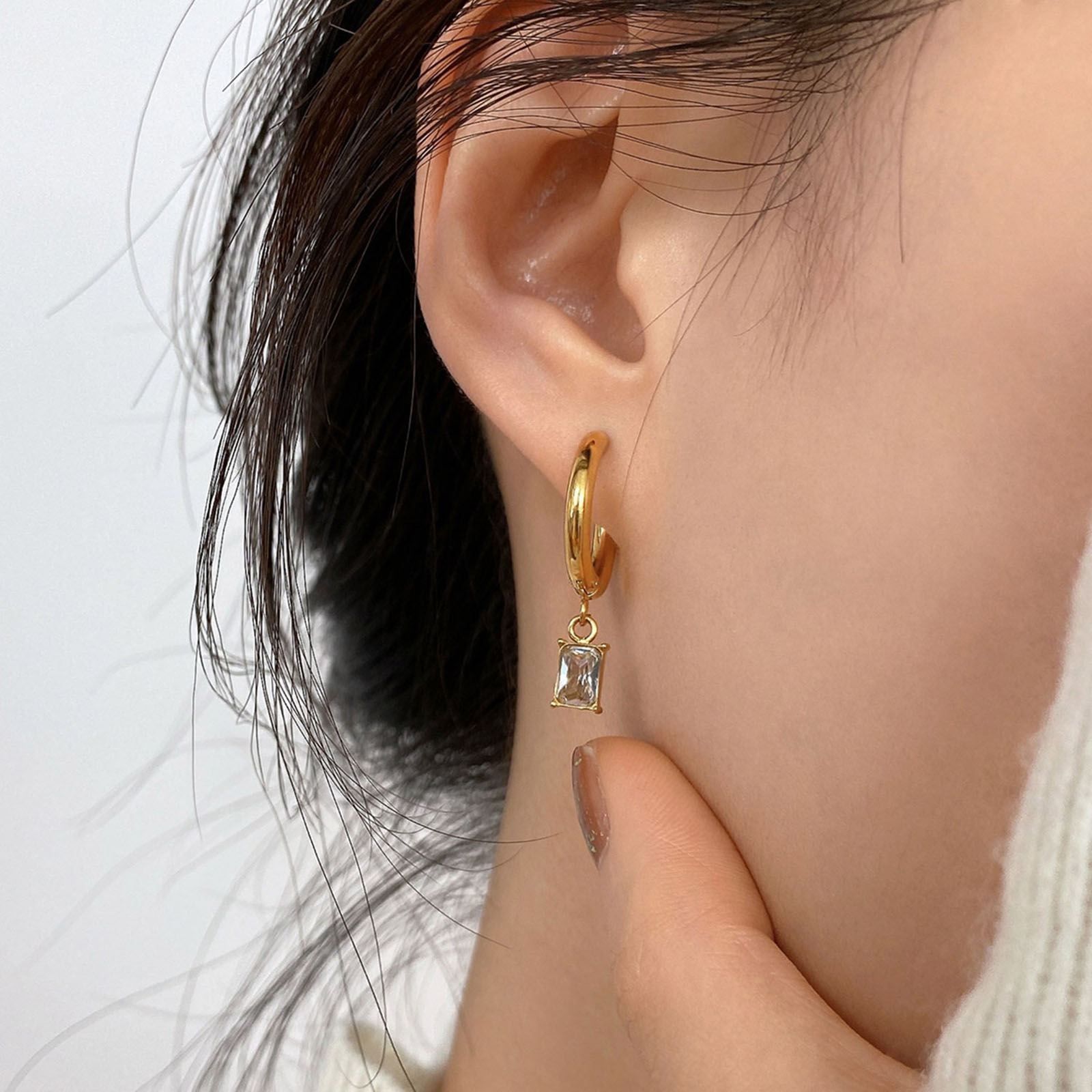 Picture of Eco-friendly Sweet & Cute Birthstone 14K Gold Plated Multicolor 304 Stainless Steel & Cubic Zirconia Rectangle Hoop Earrings For Women Birthday