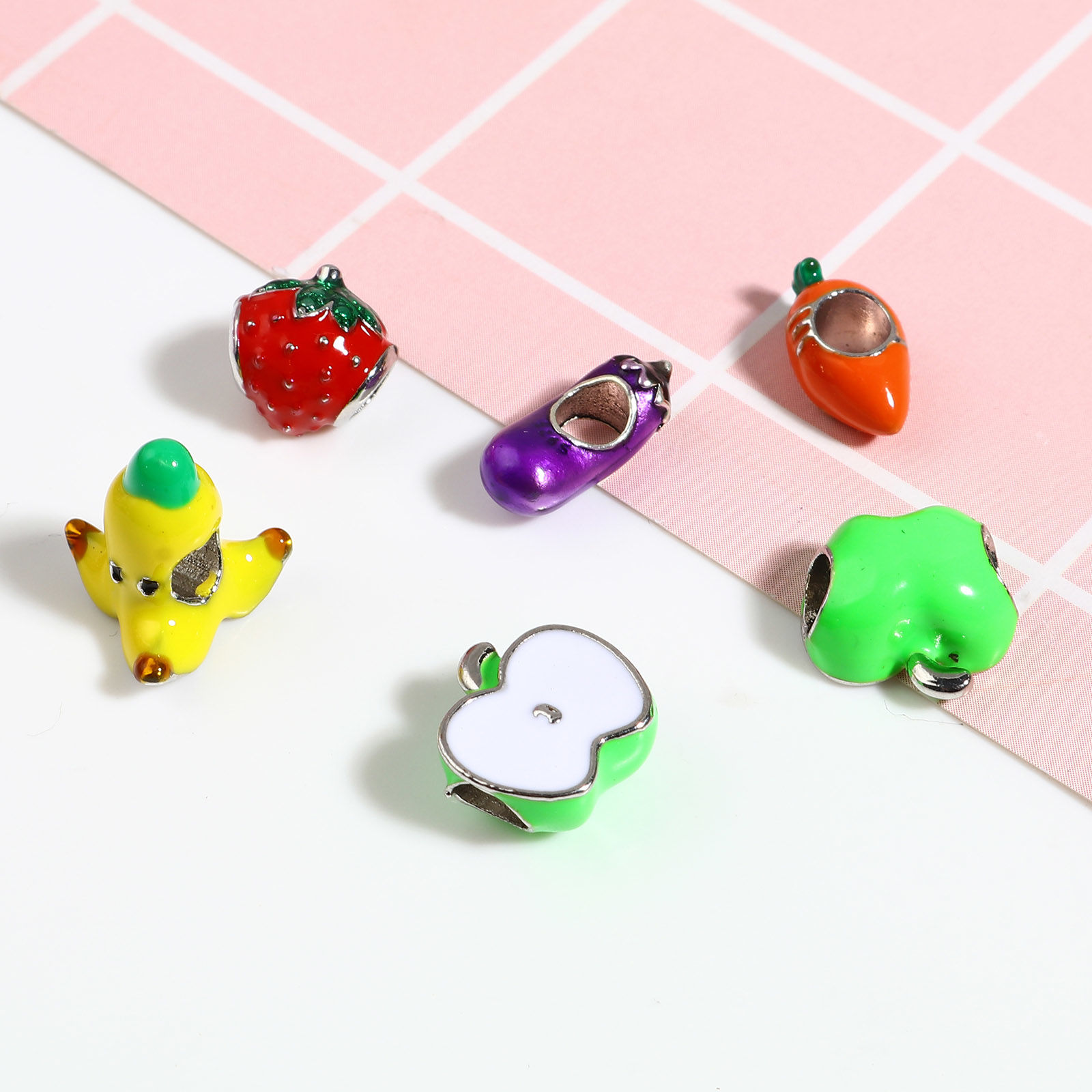 Picture of Zinc Based Alloy Spacer Large Hole Charm Beads Fruit Multicolor Enamel 5 PCs