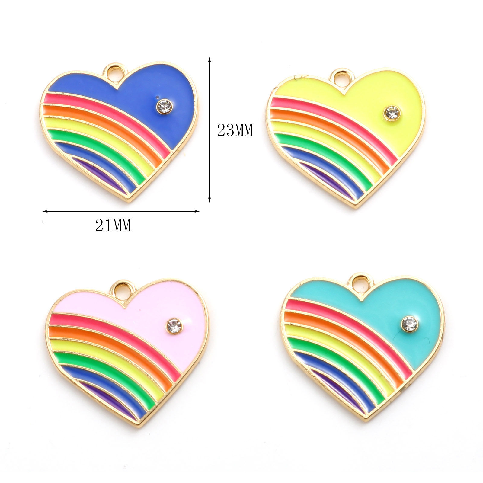 Picture of Zinc Based Alloy Valentine's Day Charms Heart Multicolor Rainbow White Rhinestone 23mm x 21mm, 10 PCs
