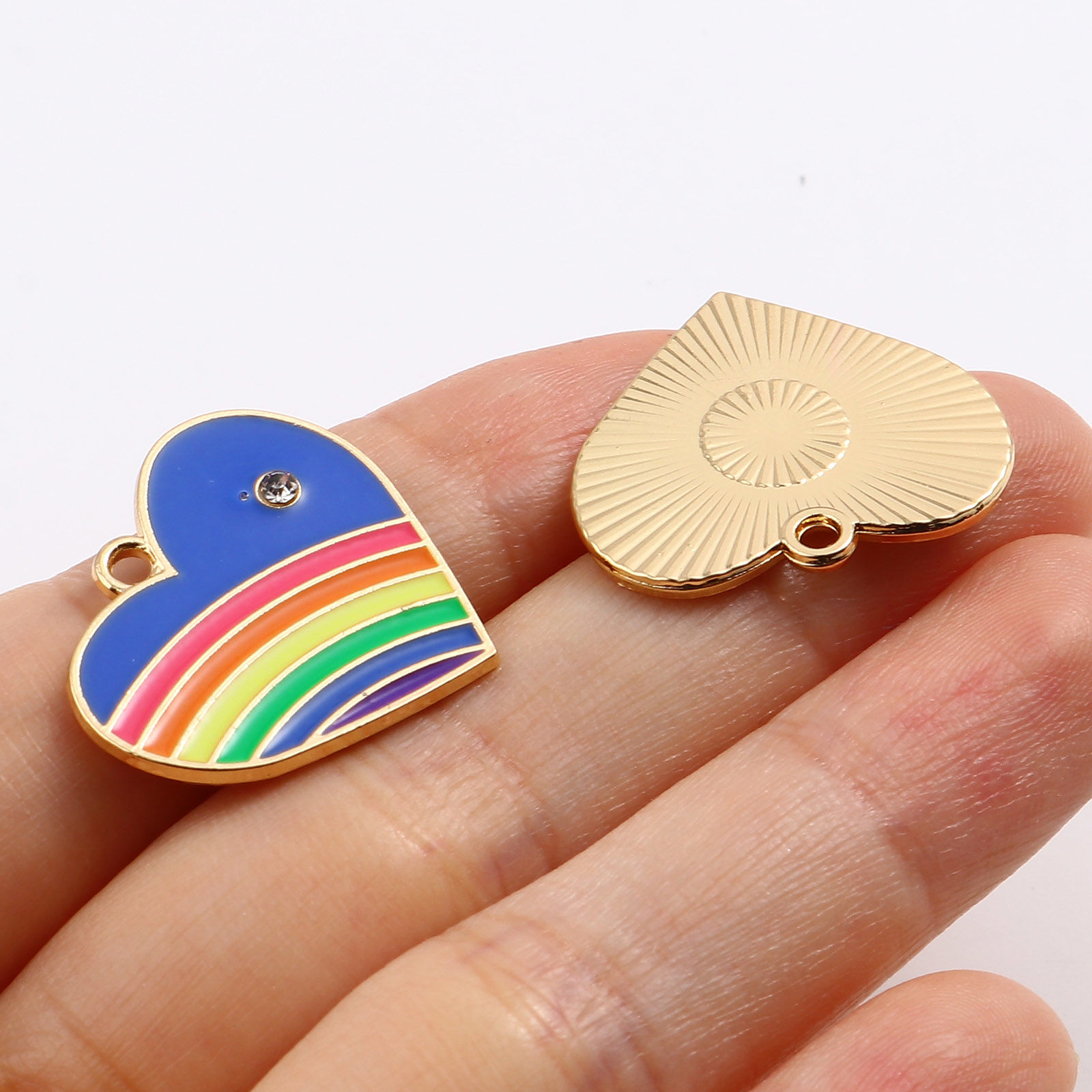 Picture of Zinc Based Alloy Valentine's Day Charms Heart Multicolor Rainbow White Rhinestone 23mm x 21mm, 10 PCs
