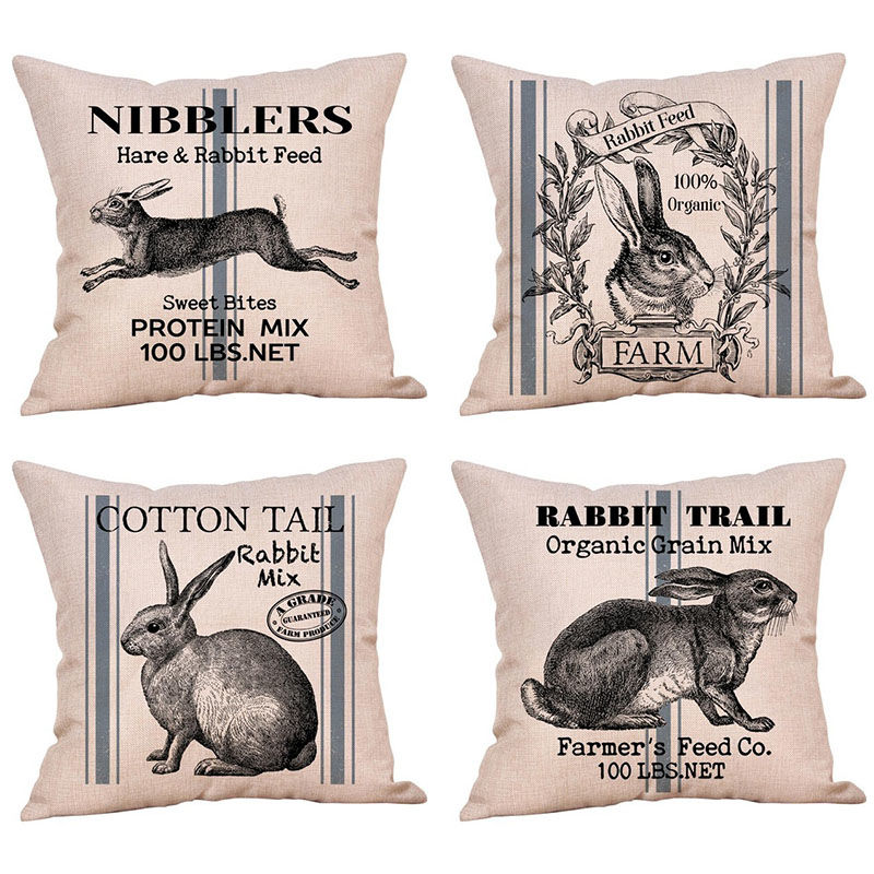 Imagen de Easter Rabbit Pattern Flax Square Pillowcase Home Textile Decoration