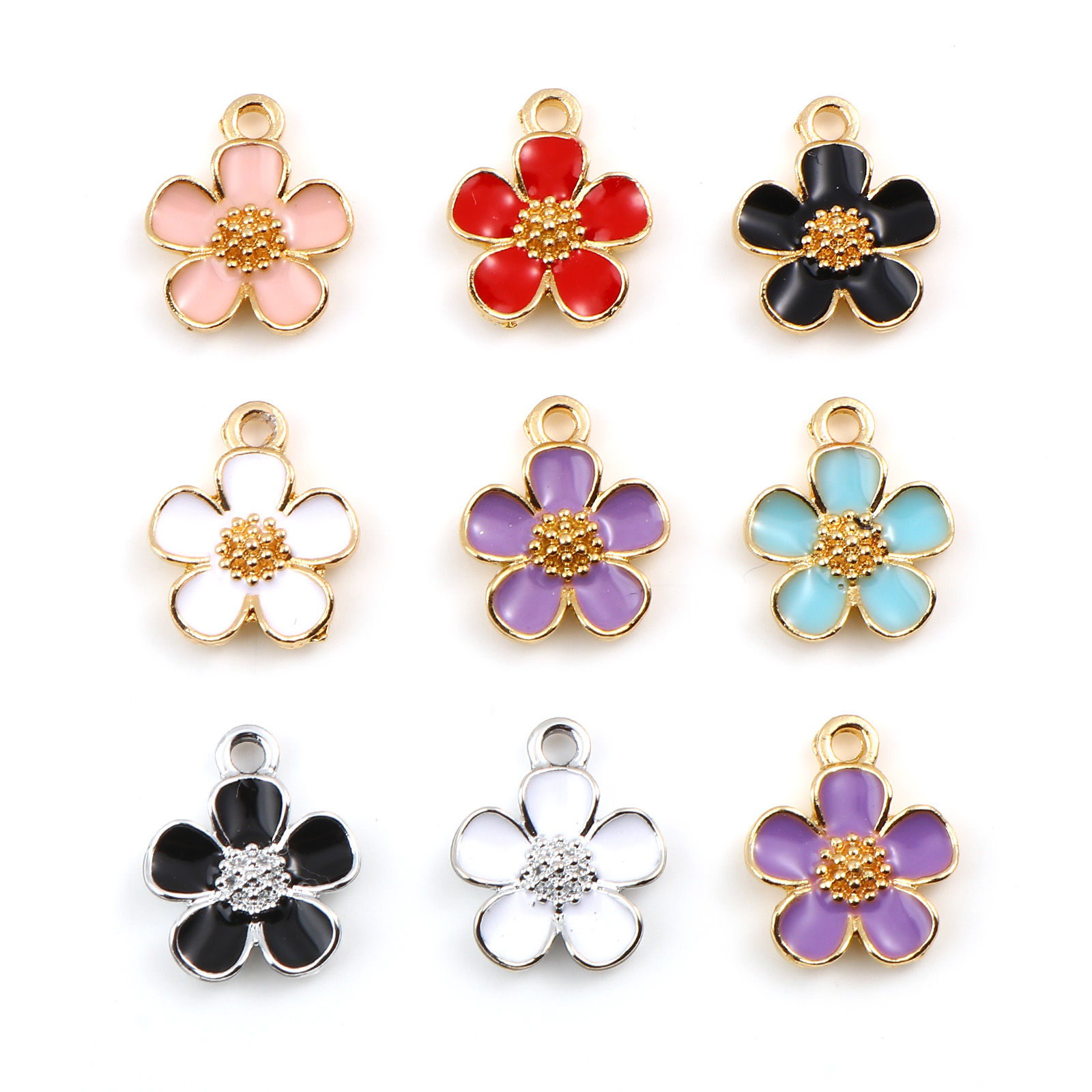 Immagine di Lega di Zinco Charms Le foglie del Fiore Multicolore Smalto 16mm x 13mm , 20 Pz