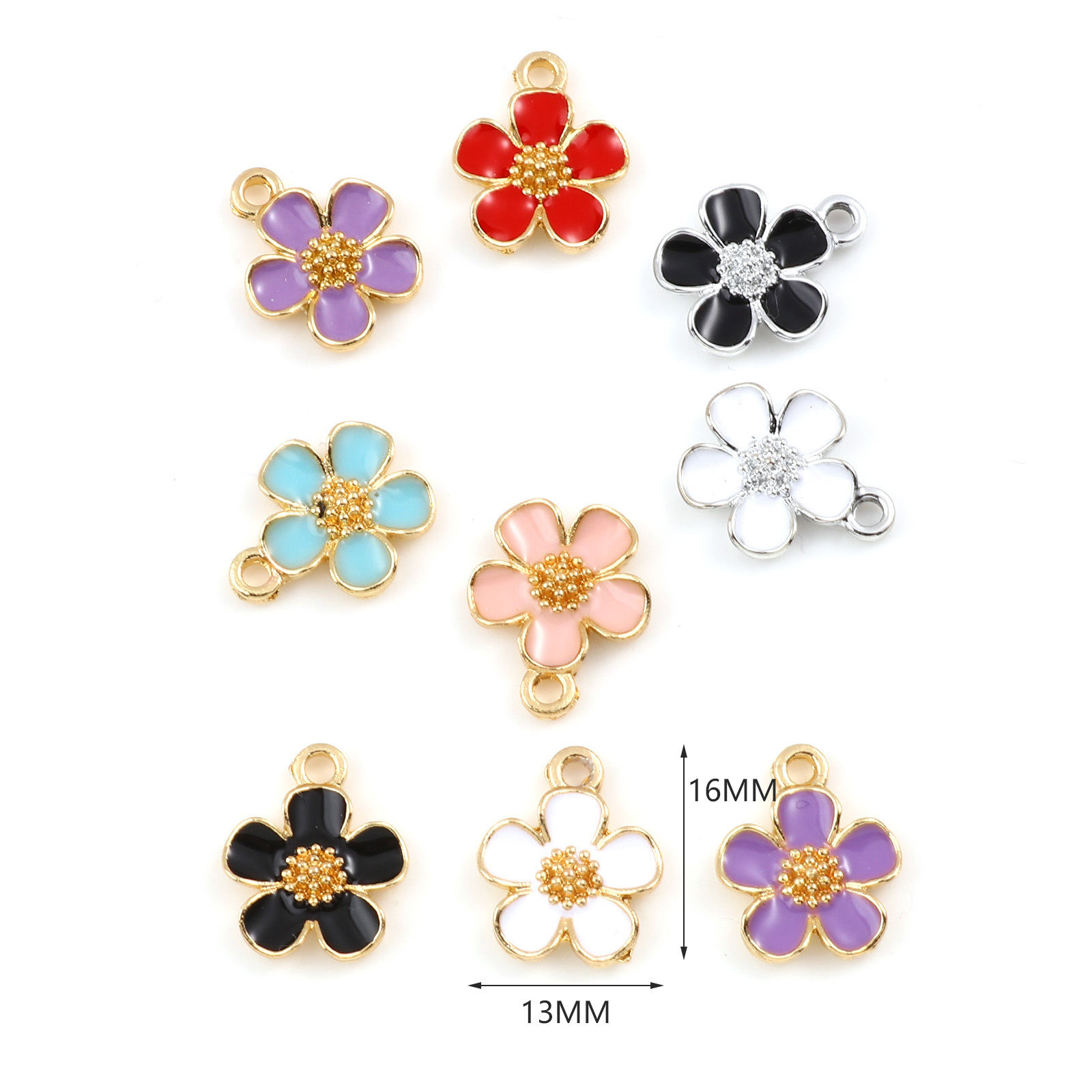 Immagine di Lega di Zinco Charms Le foglie del Fiore Multicolore Smalto 16mm x 13mm , 20 Pz