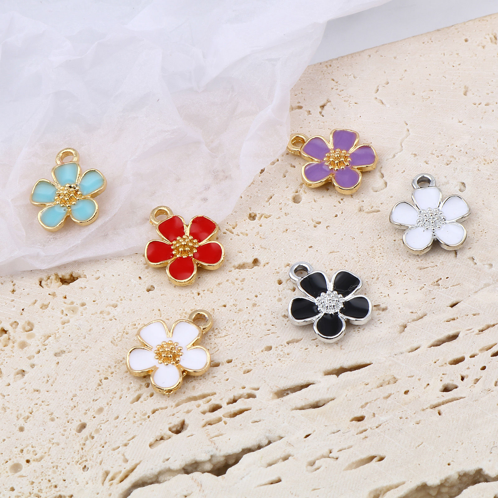 Immagine di Lega di Zinco Charms Le foglie del Fiore Multicolore Smalto 16mm x 13mm , 20 Pz
