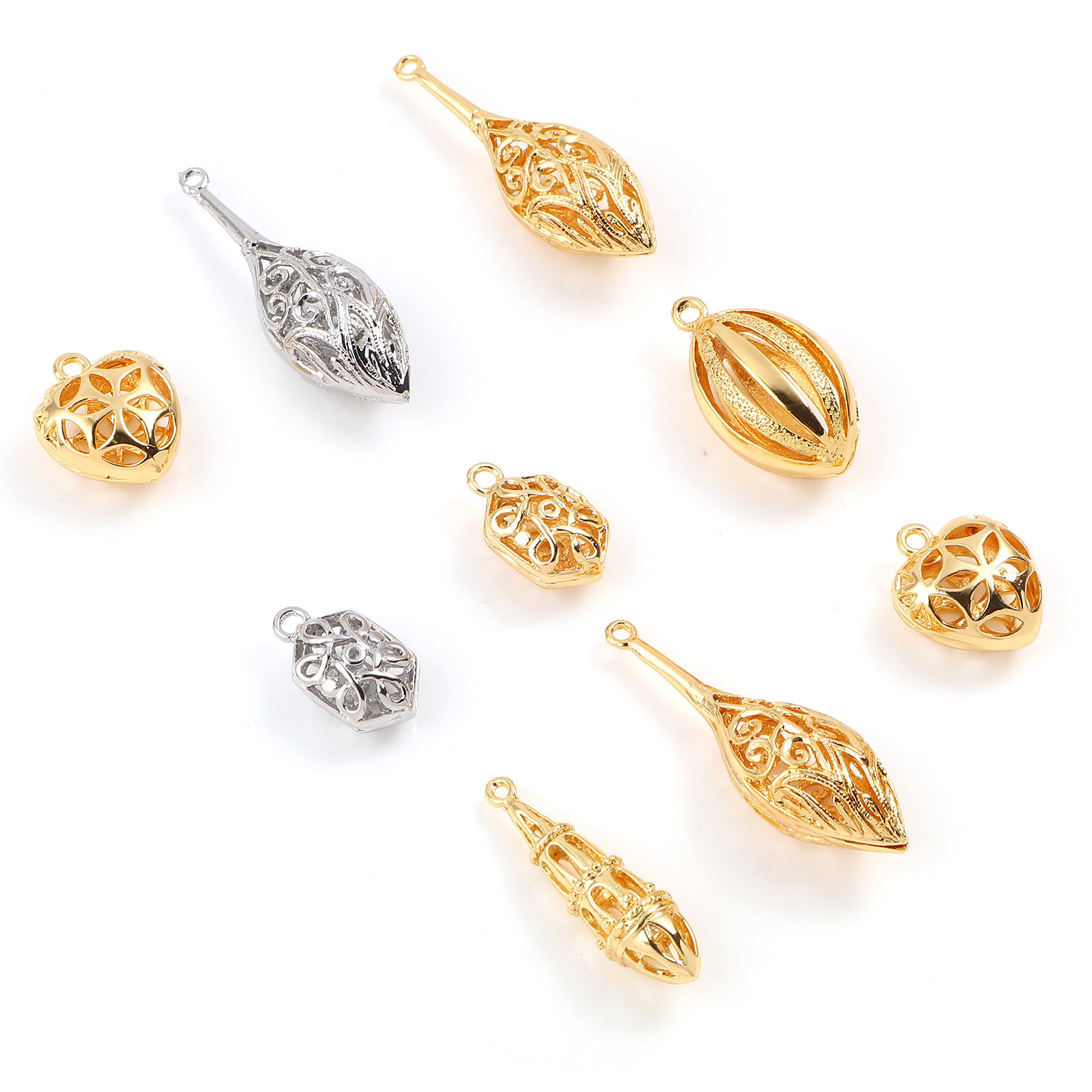 Immagine di Ottone Charms Vero Oro Placcato Filigrana 2 Pz