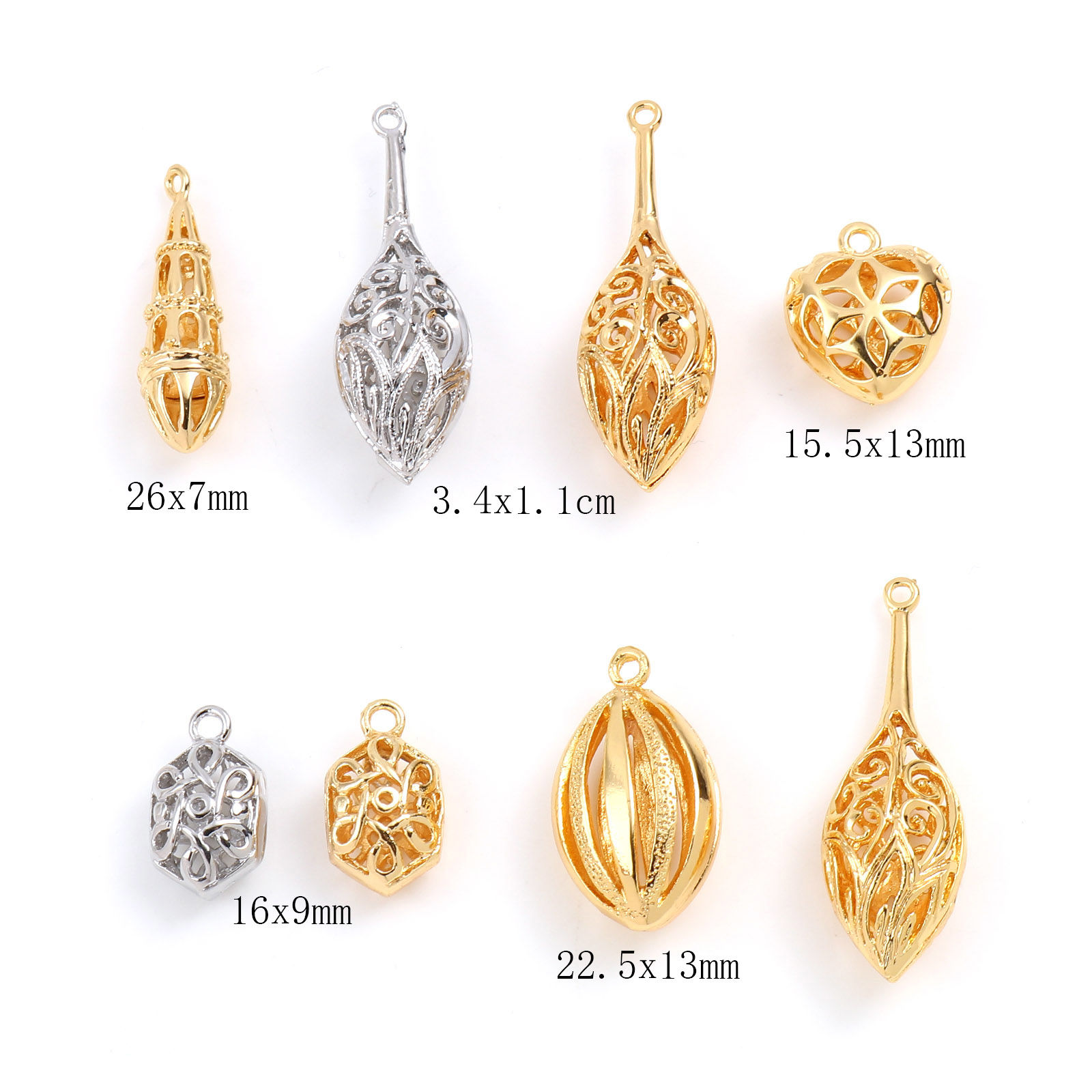 Immagine di Ottone Charms Vero Oro Placcato Filigrana 2 Pz