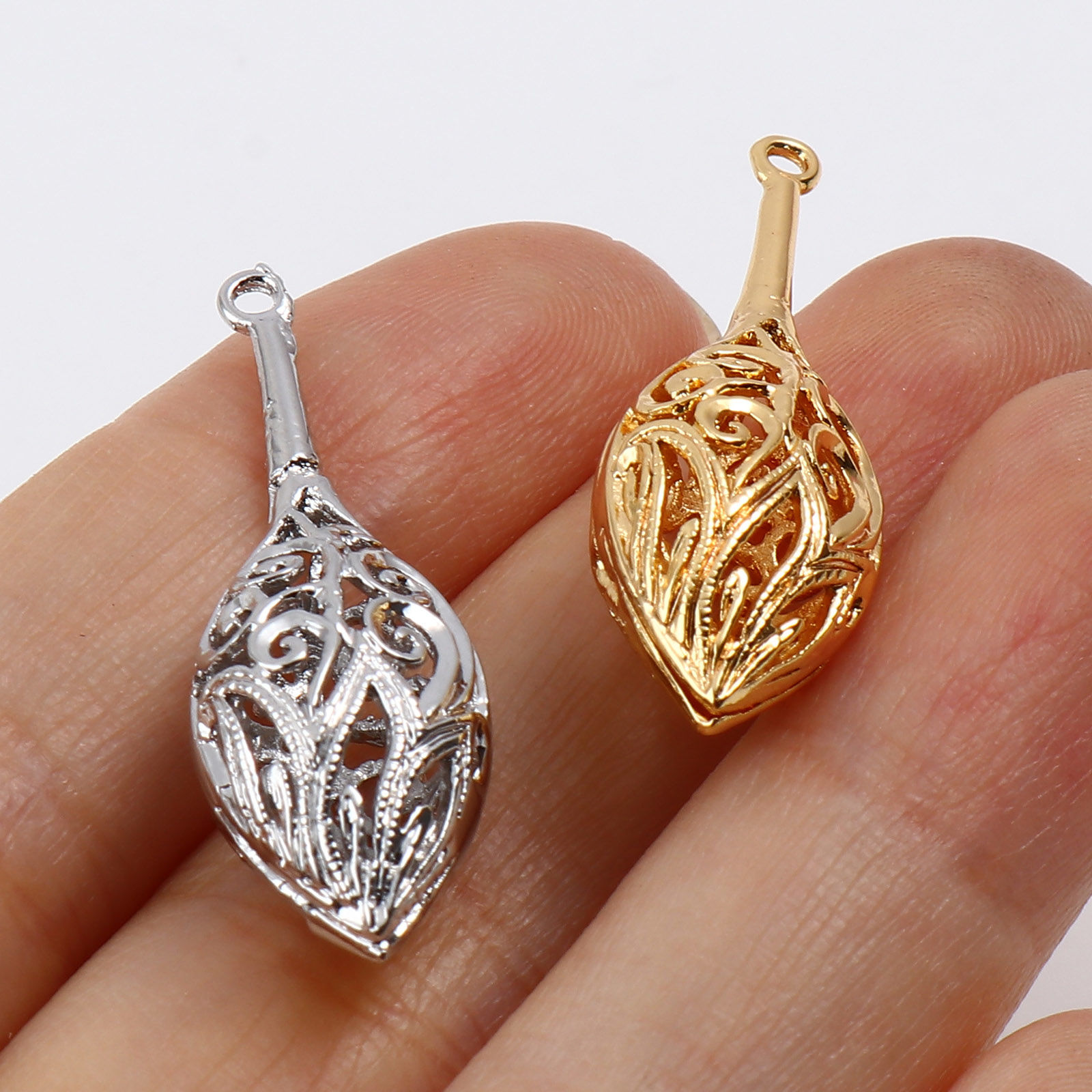 Immagine di Ottone Charms Vero Oro Placcato Filigrana 2 Pz