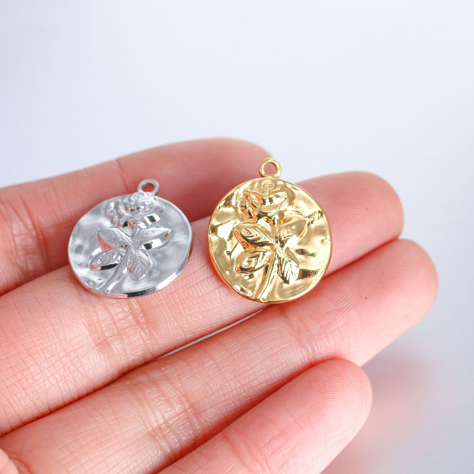 Immagine di 304 Acciaio Inossidabile Colata Charms Tondo Multicolore Rosa 1 Pz
