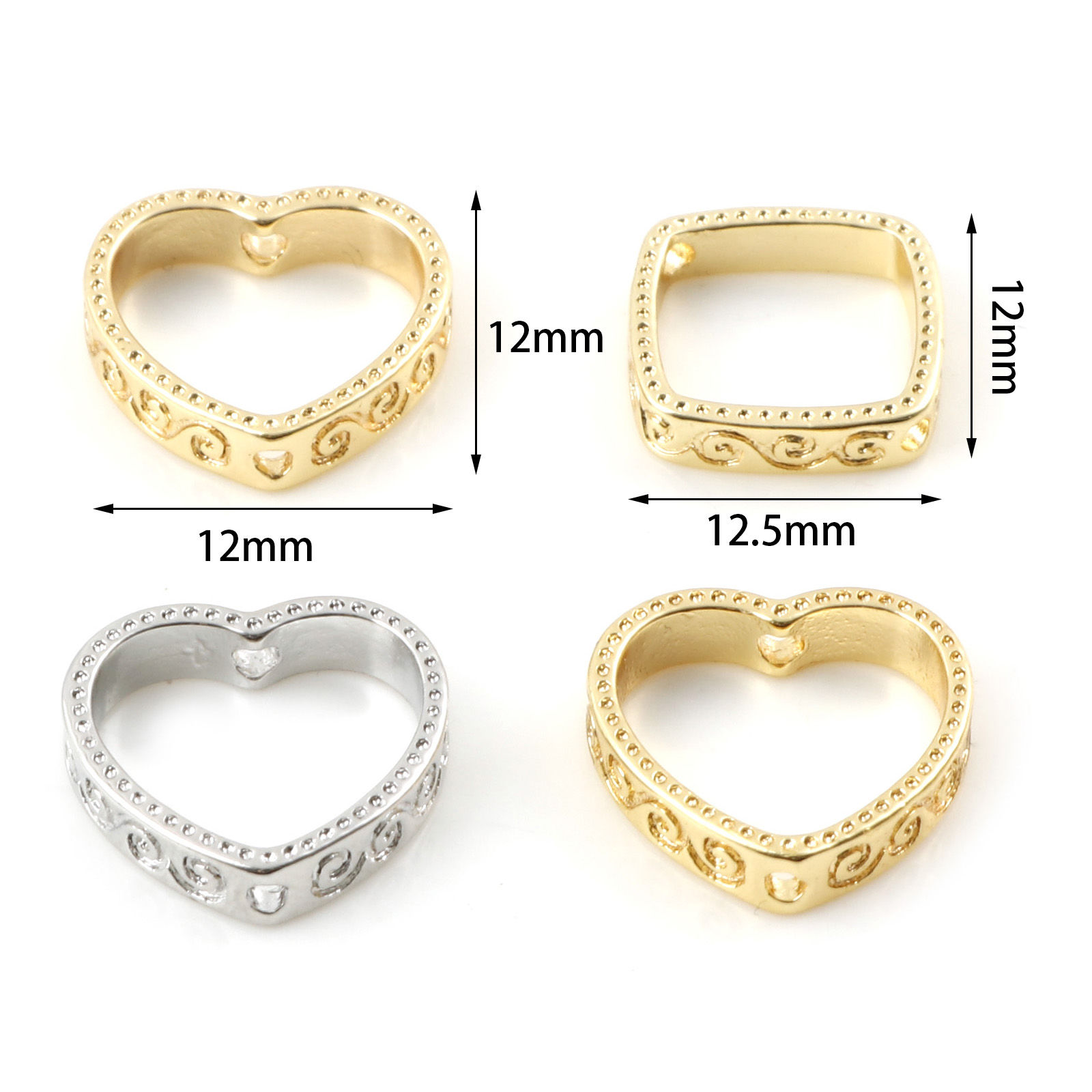 Imagen de Latón Marcos de Cuentas Oro Real Chapado (Apta la Cuenta: 8mm) 12mm x 12mm, 5 Unidades