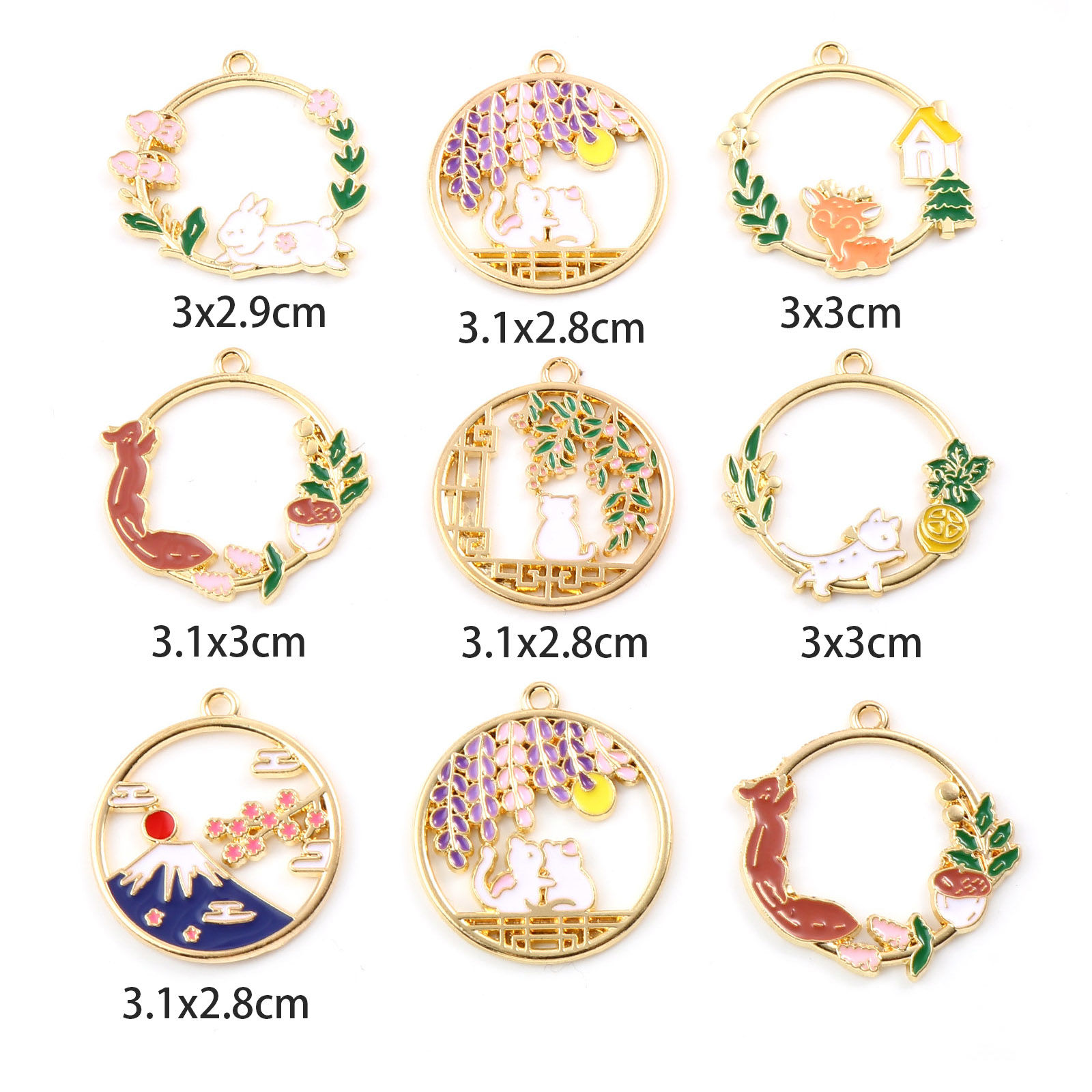 亜鉛合金 ペンダント 円形 金メッキ 多色 エナメル  の画像